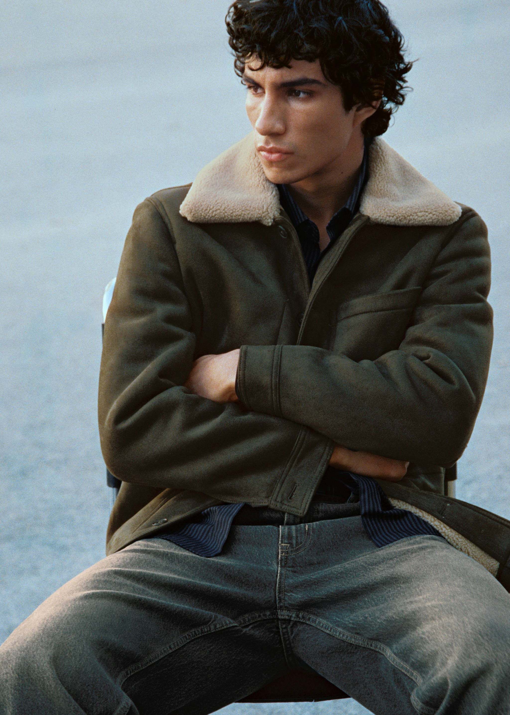 Double face jacket with fleece lining - Details of the article 3, Khaki. Ref: 77017918-00.