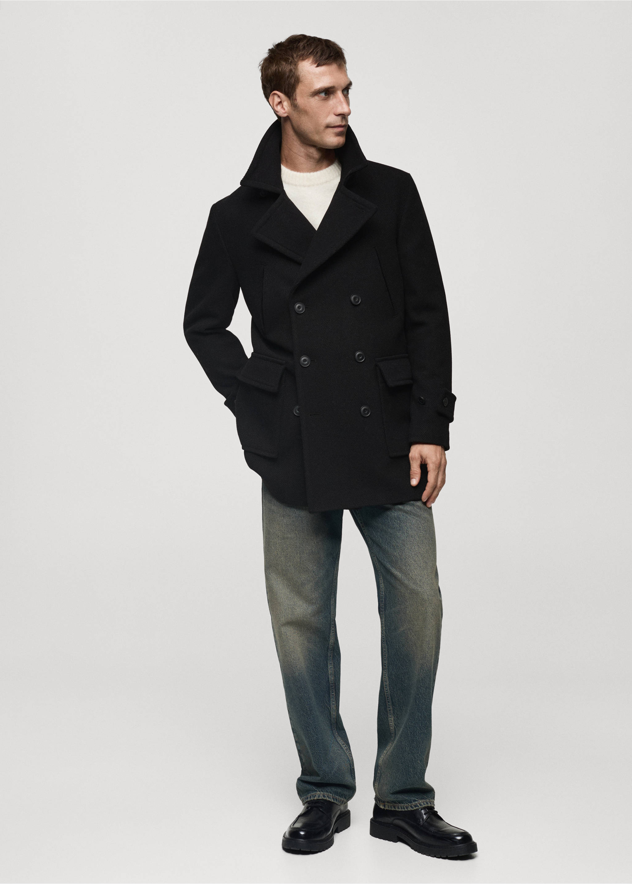 Recycled wool double-breasted coat - General plane, Black. Ref: 77017920-00.