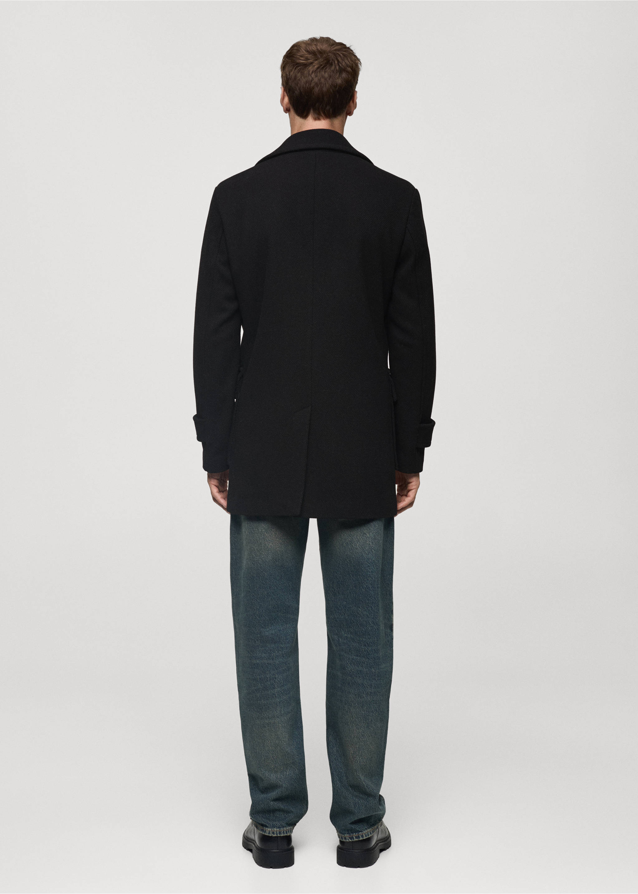 Recycled wool double-breasted coat - Reverse of the article, Black. Ref: 77017920-00.