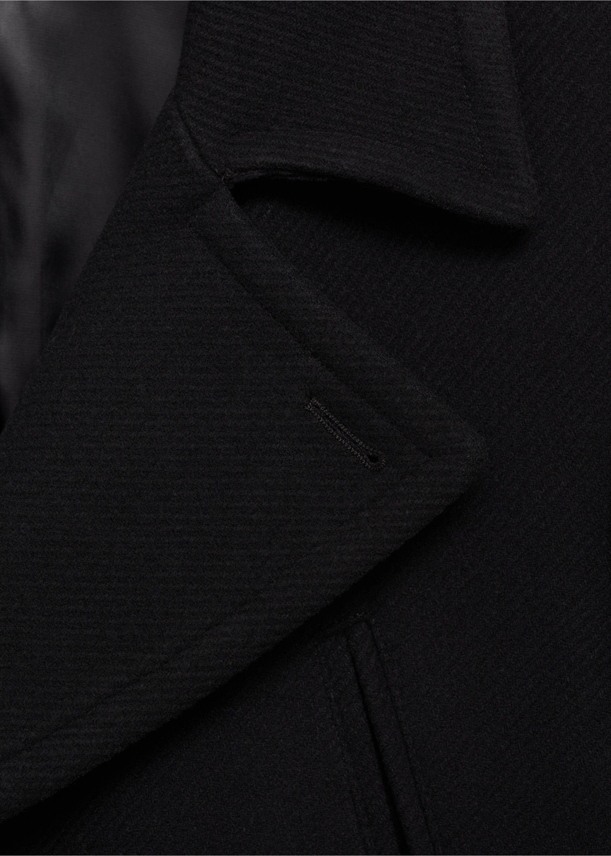 Recycled wool double-breasted coat - Details of the article 8, Black. Ref: 77017920-00.