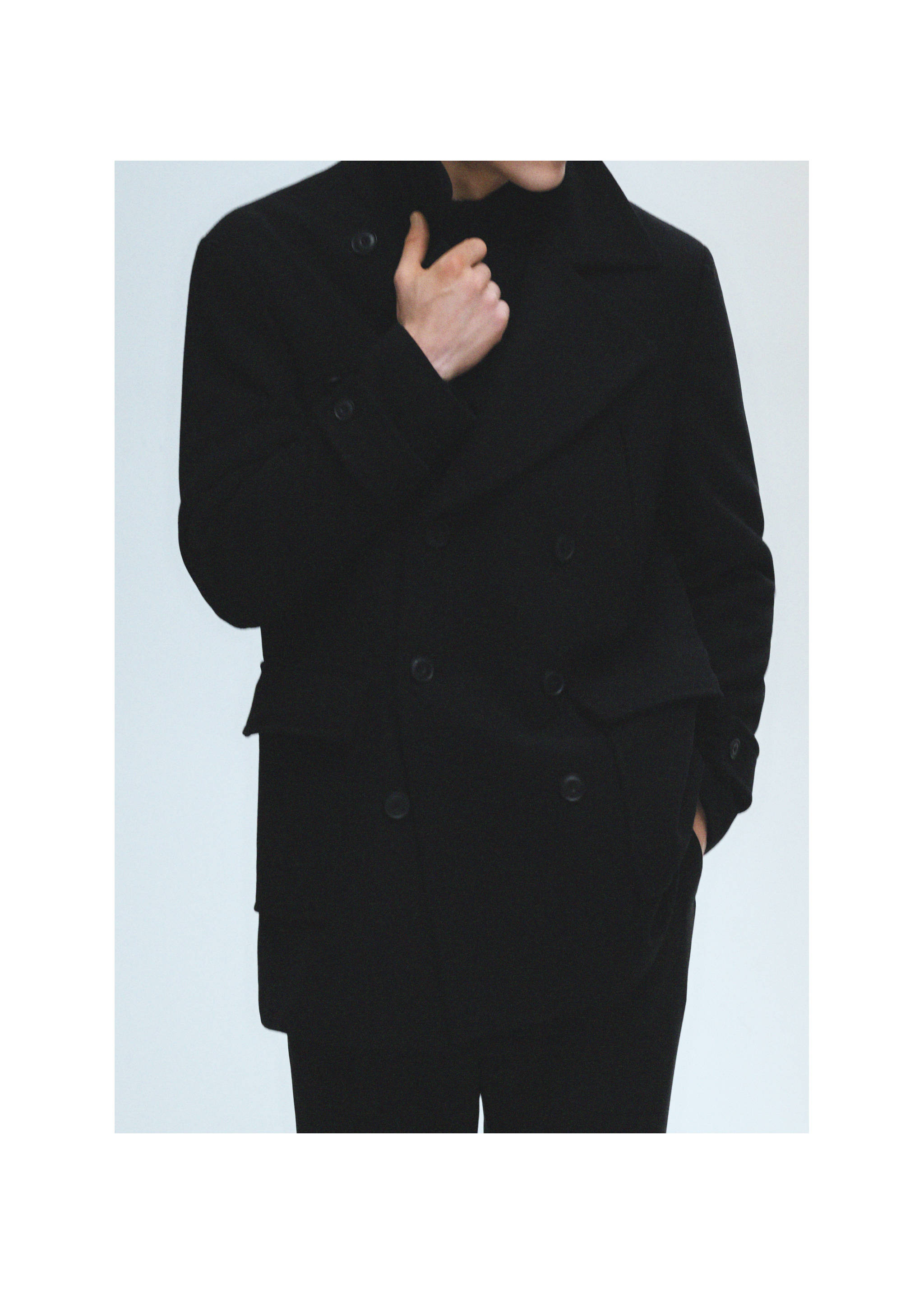 Recycled wool double-breasted coat - Details of the article 5, Black. Ref: 77017920-00.
