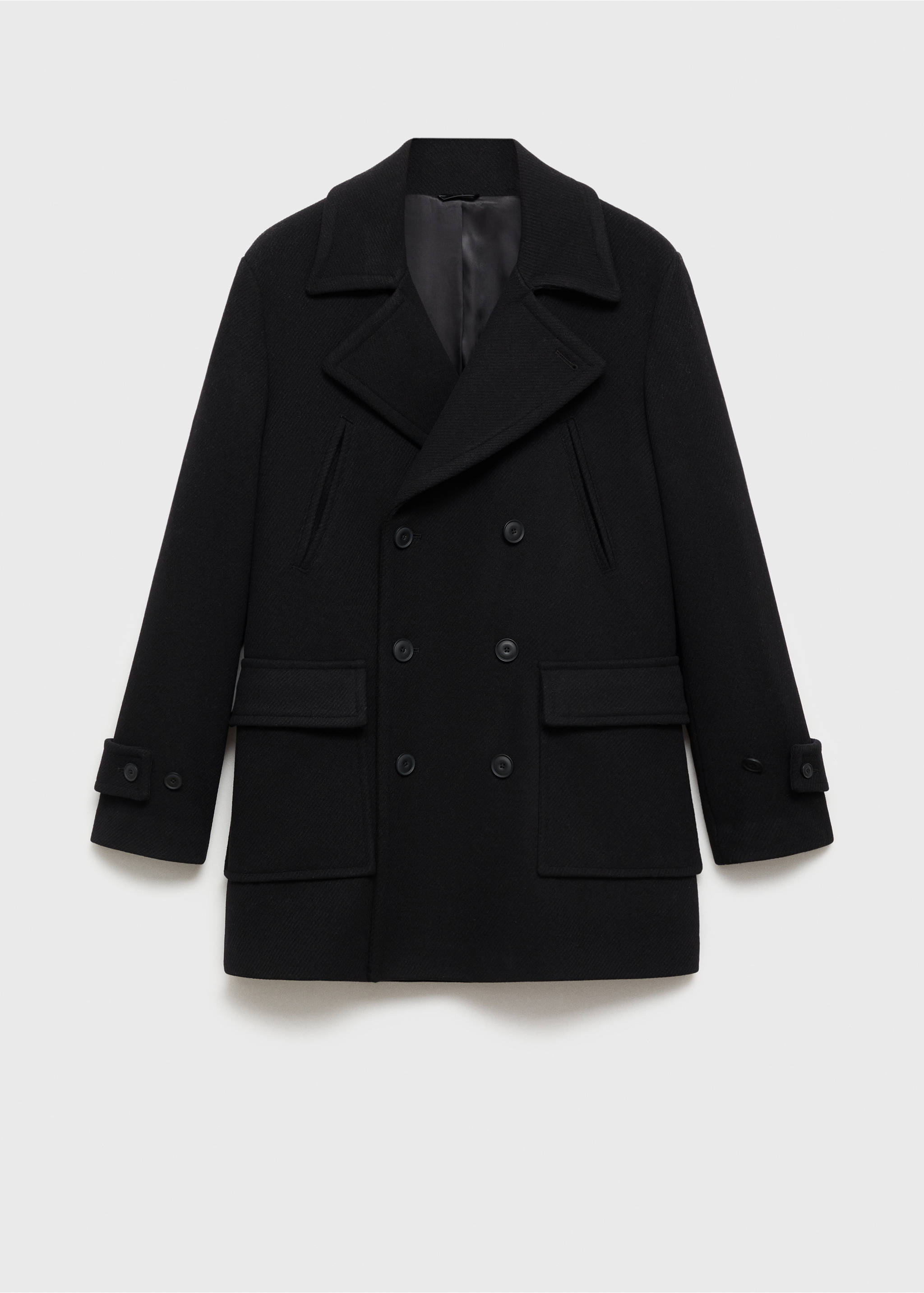 Recycled wool double-breasted coat - Article without model, Black. Ref: 77017920-00.