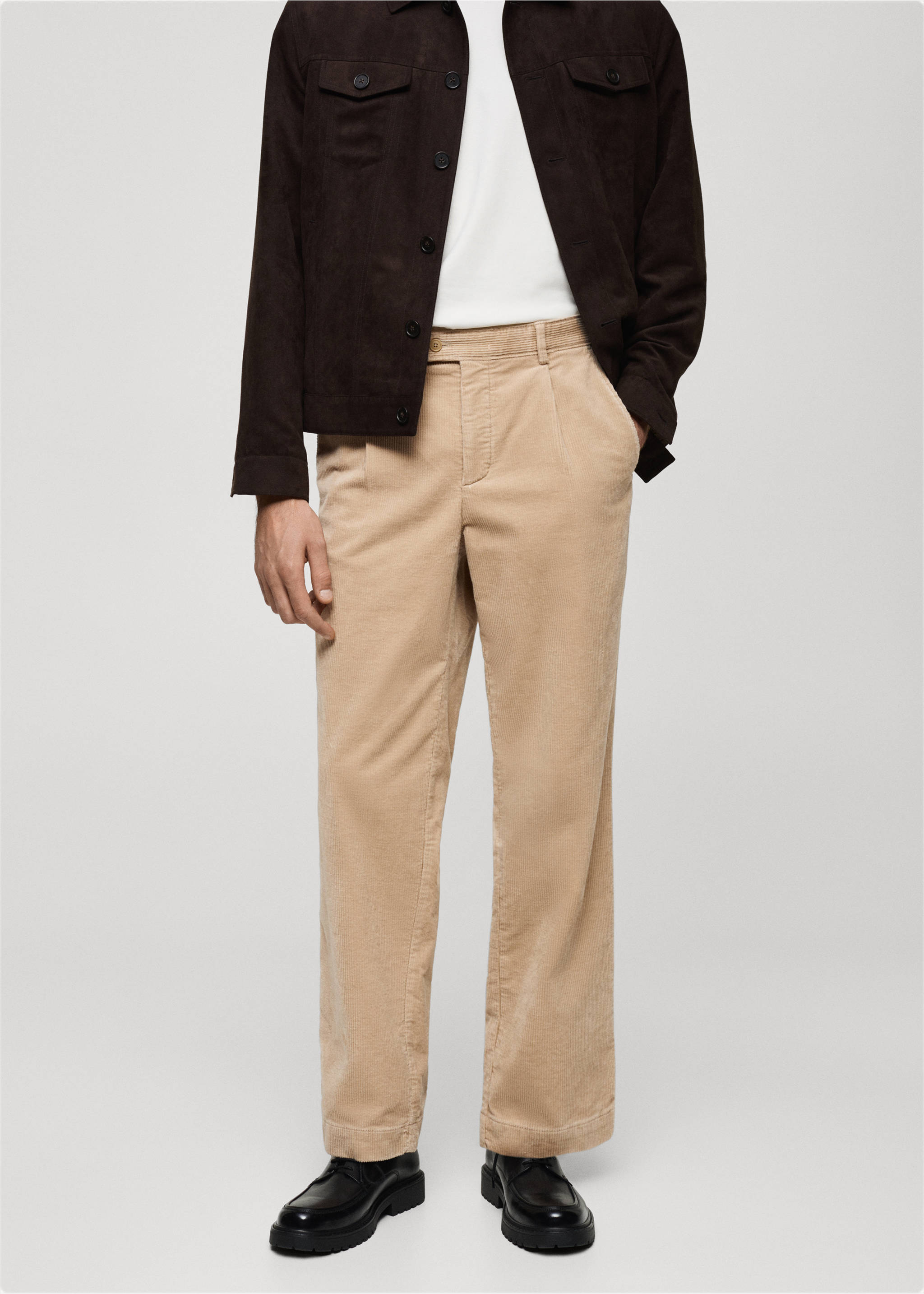 Corduroy straight-fit trousers - Medium plane, Beige. Ref: 77017921-00.
