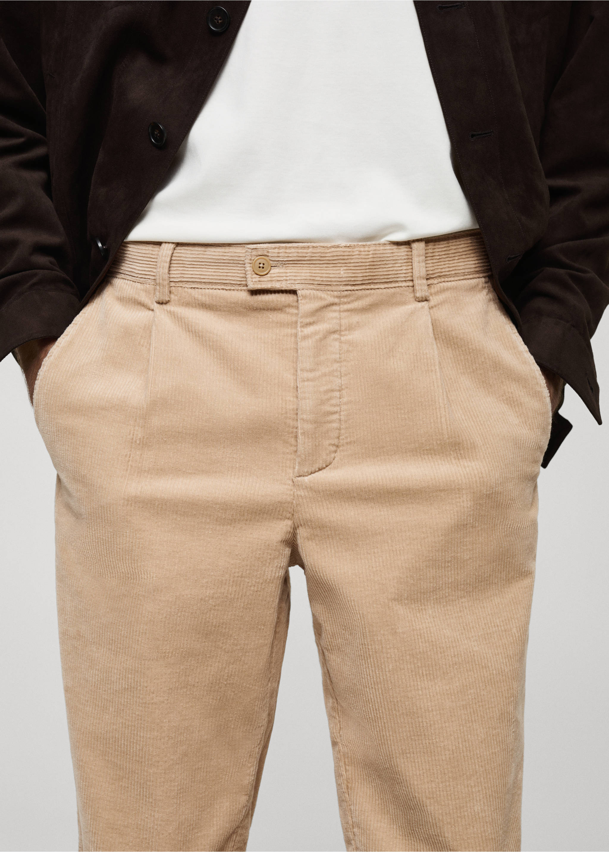 Corduroy straight-fit trousers - Details of the article 1, Beige. Ref: 77017921-00.