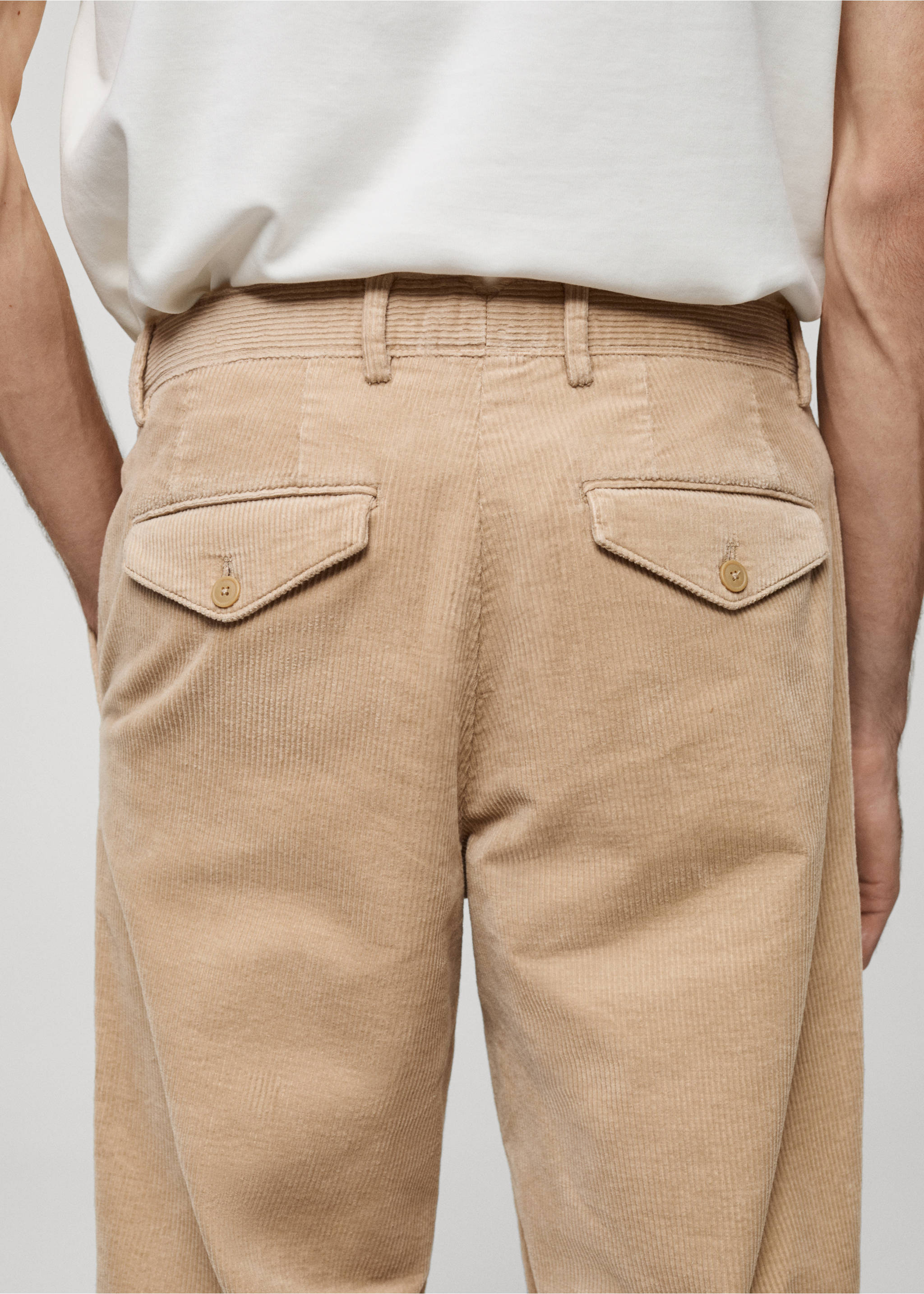 Corduroy straight-fit trousers - Details of the article 3, Beige. Ref: 77017921-00.