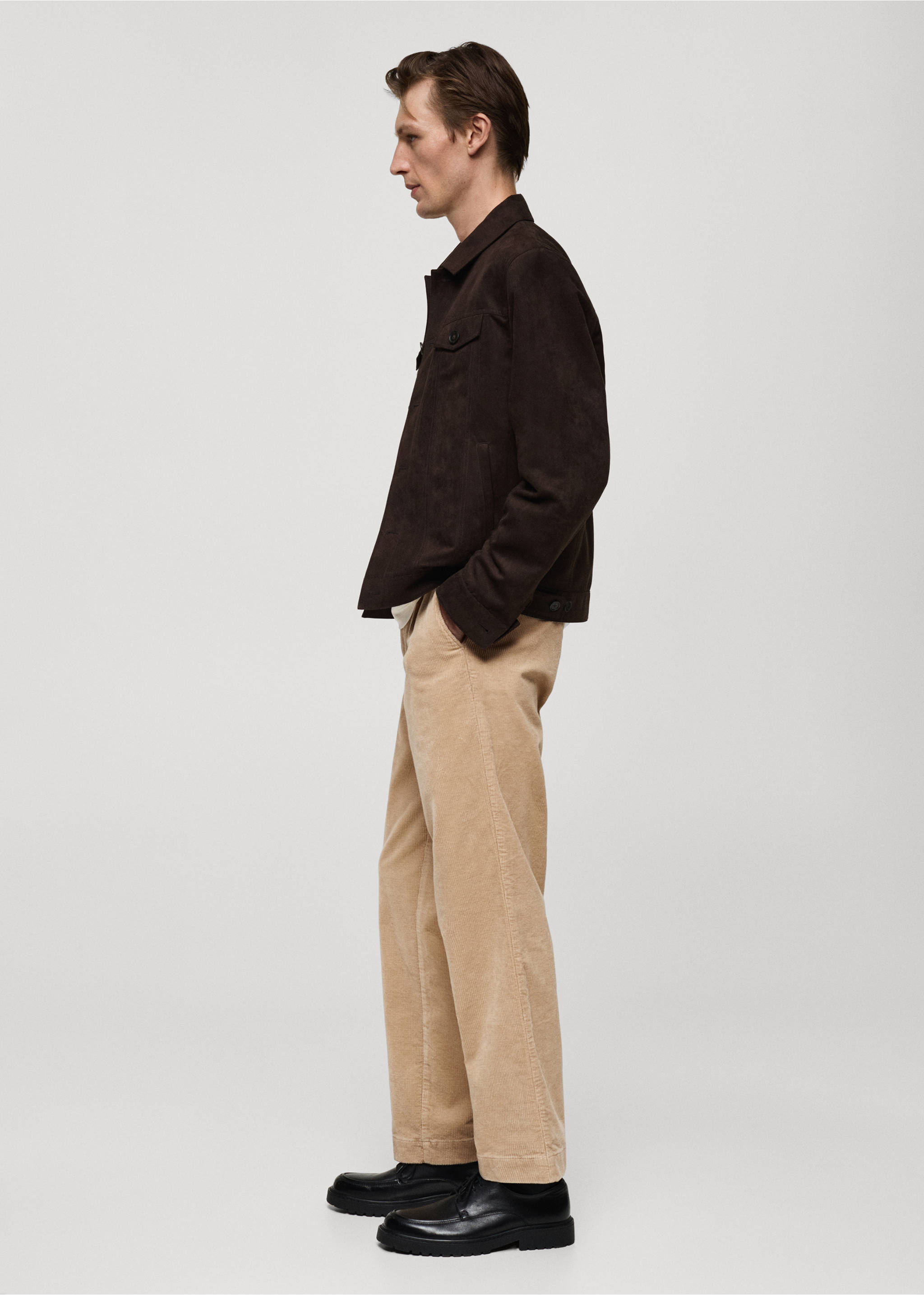 Corduroy straight-fit trousers - Details of the article 2, Beige. Ref: 77017921-00.