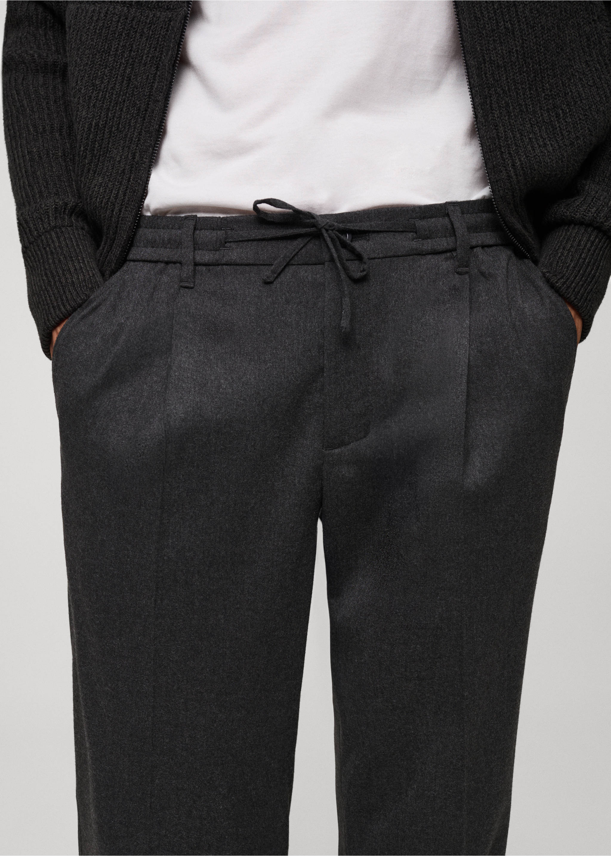 Regular fit cord pleated trousers - Details of the article 1, Grey. Ref: 77017922-00.