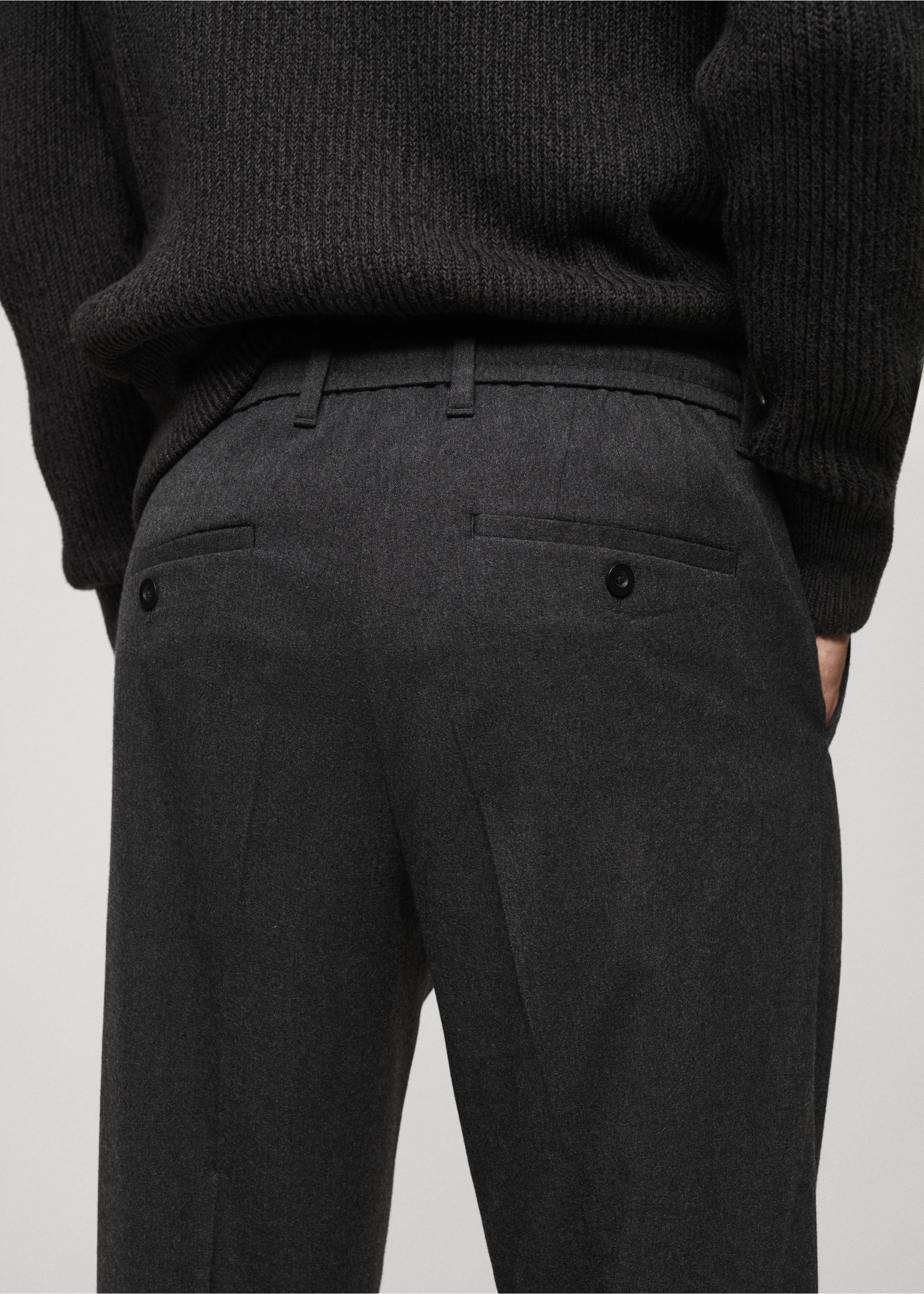 Regular fit cord pleated trousers - Details of the article 6, Grey. Ref: 77017922-00.