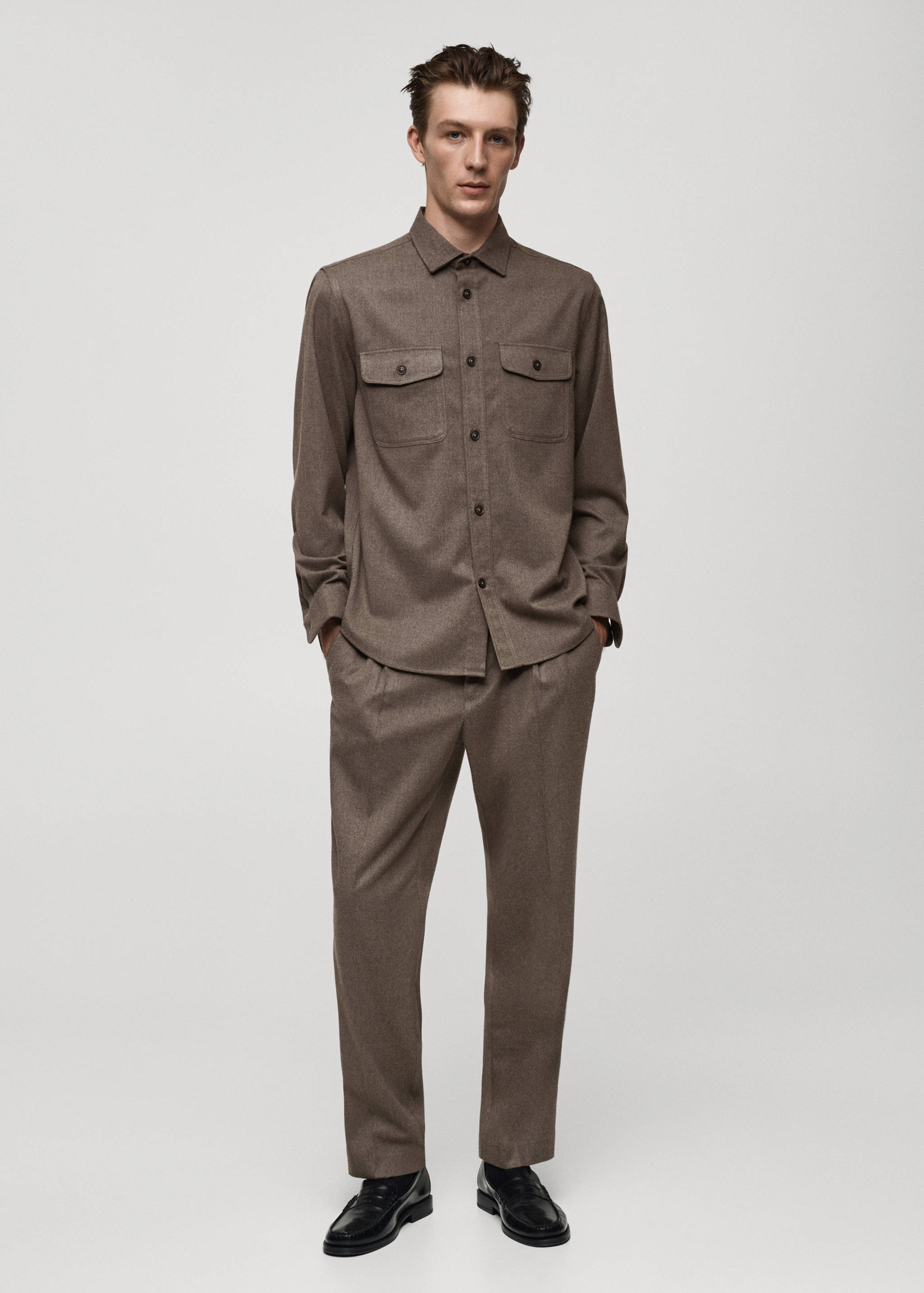 Regular fit cord pleated pants - General plane