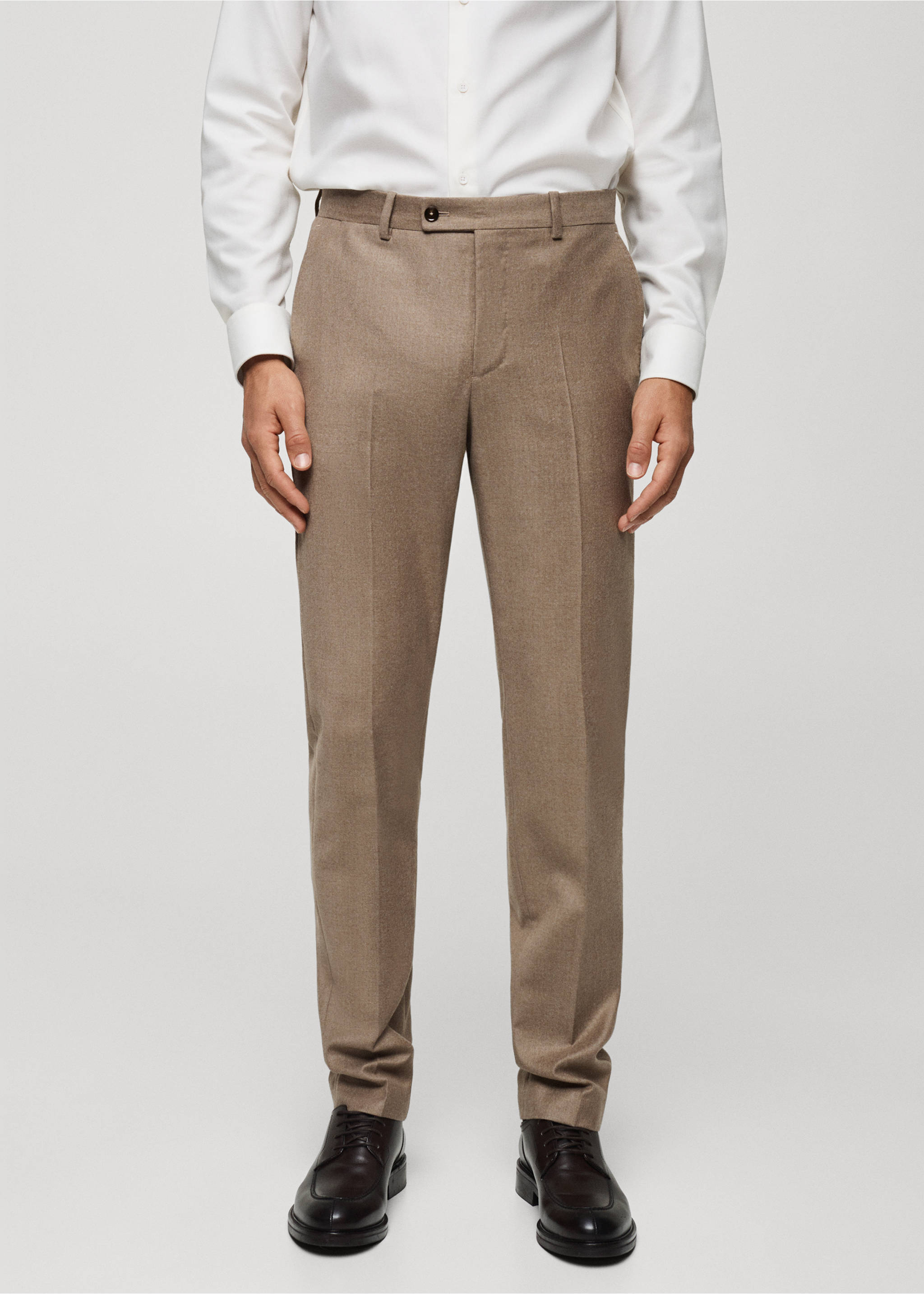 Pantalón traje franela 100% lana italiana - Plano medio, Marrón medio. Ref: 77017925-00.