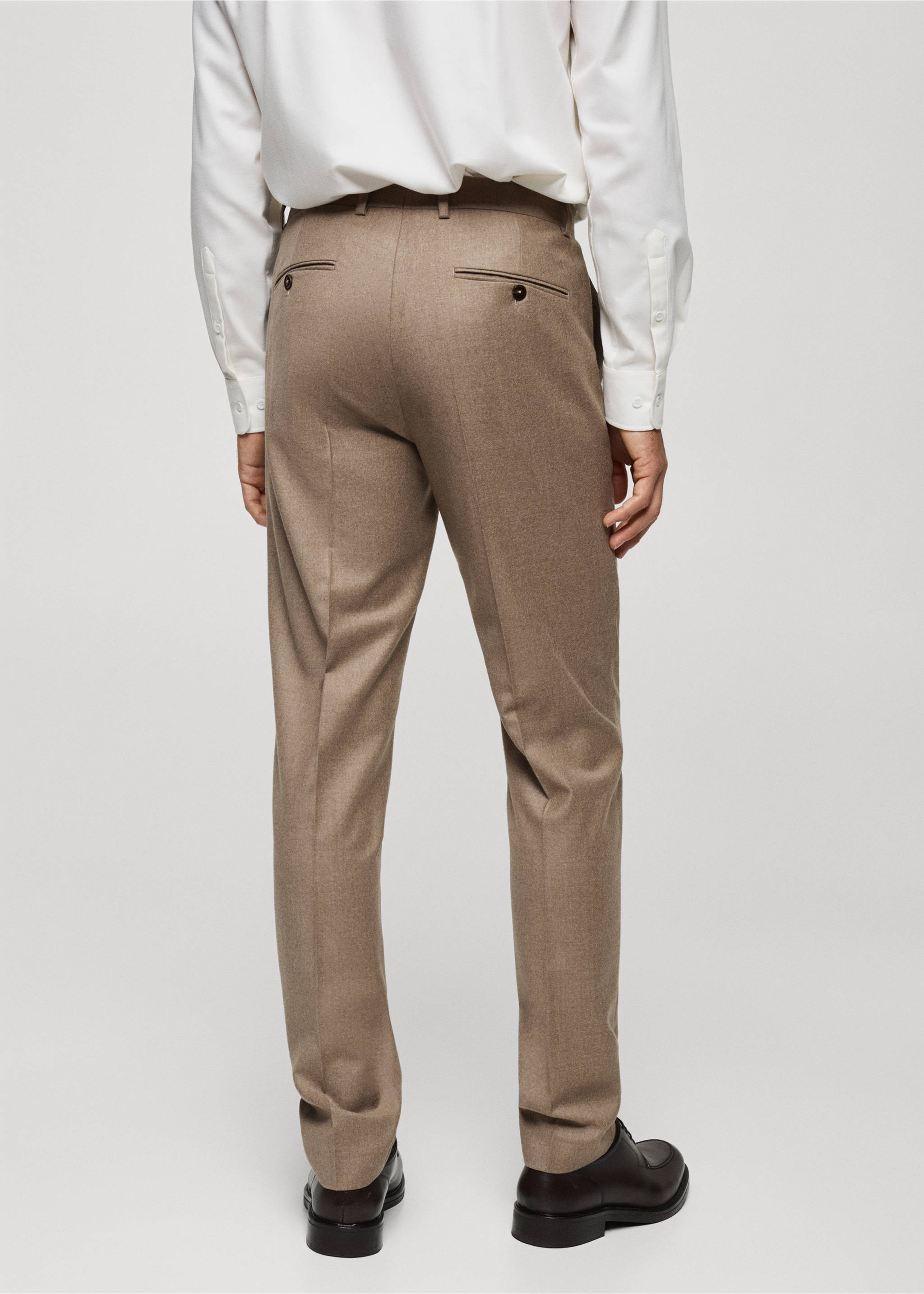 Pantalón traje franela 100% lana italiana - Reverso del artículo, Marrón medio. Ref: 77017925-00.