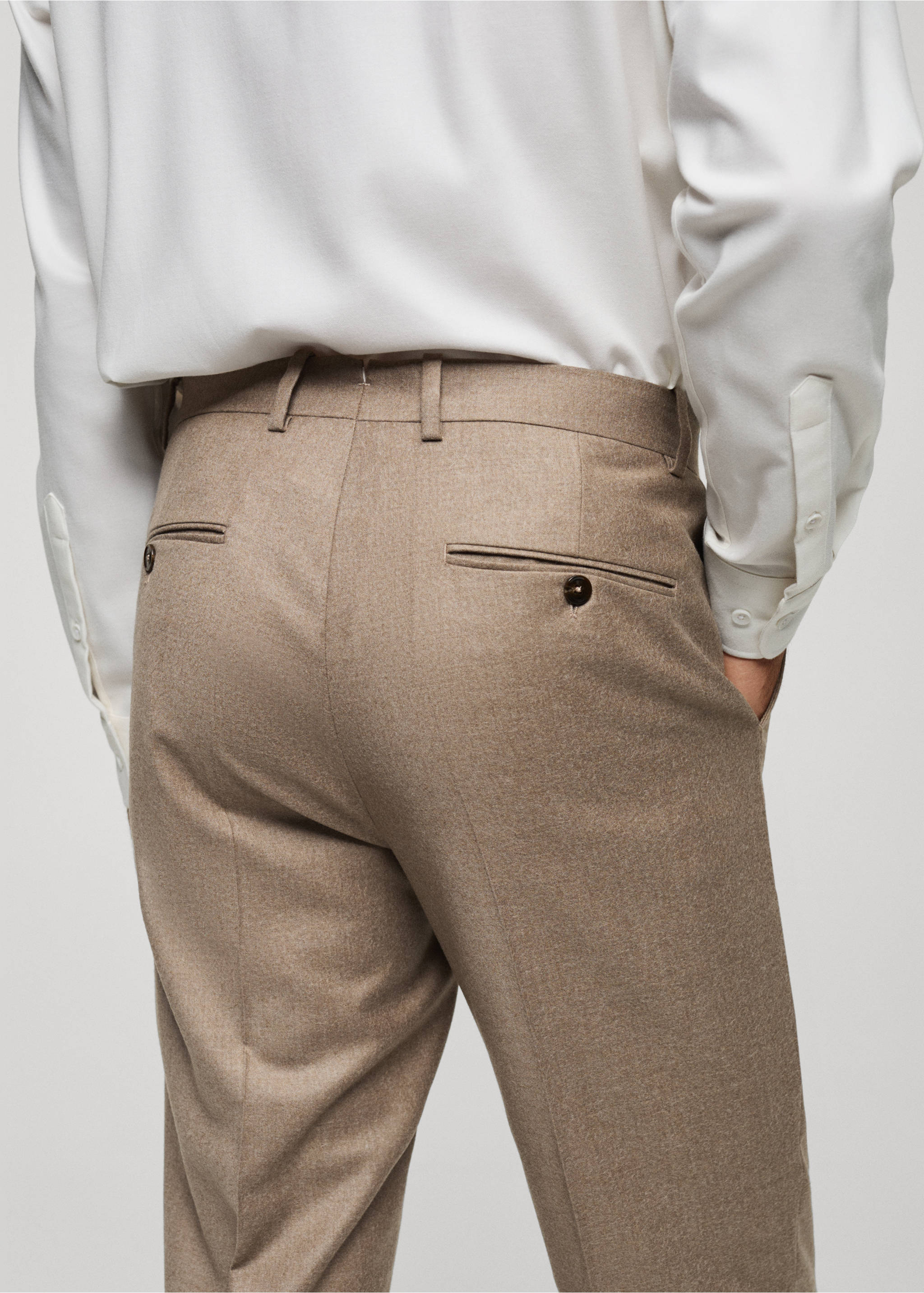 Pantalón traje franela 100% lana italiana - Detalle del artículo 2, Marrón medio. Ref: 77017925-00.