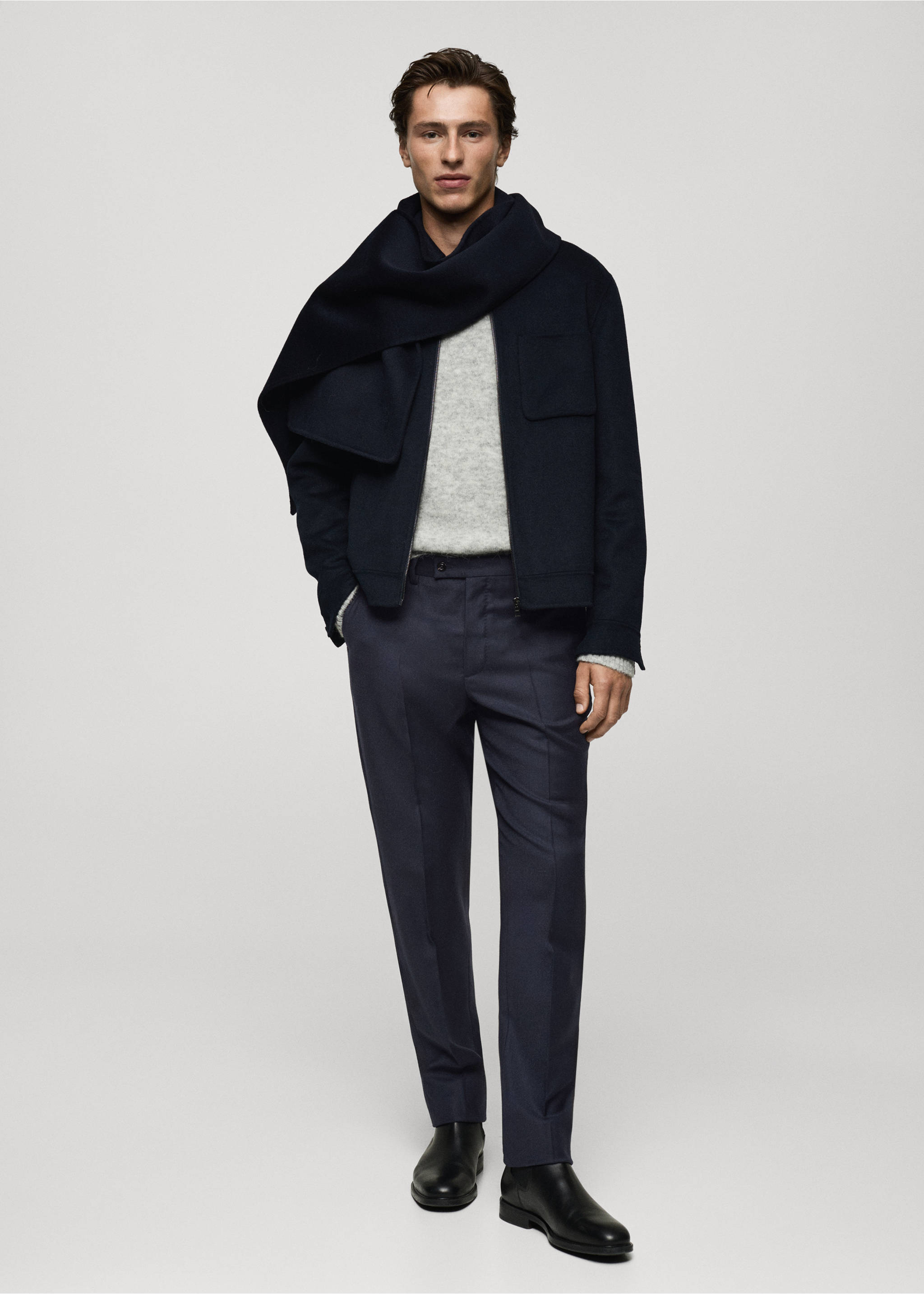 100% Italian virgin wool flannel suit trousers - General plane, Dark Navy. Ref: 77017926-00.