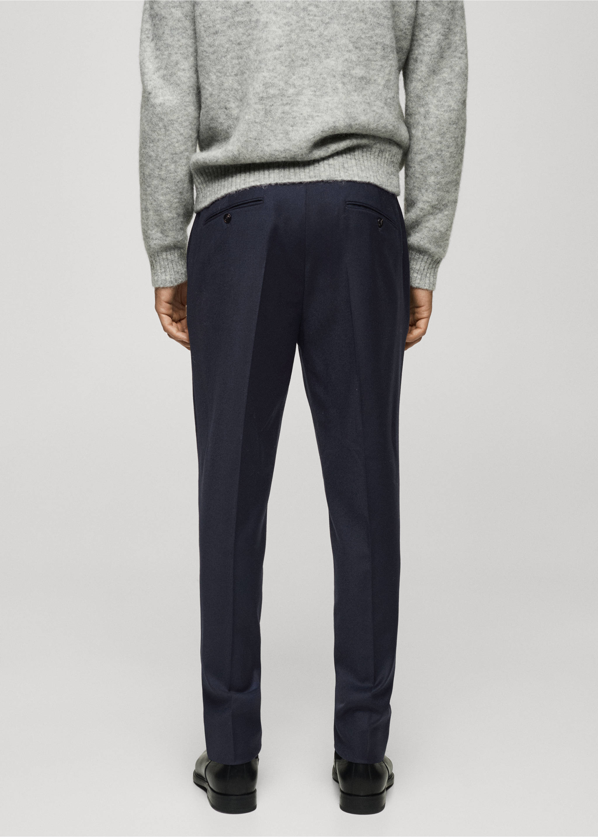 100% Italian virgin wool flannel suit trousers - Reverse of the article, Dark Navy. Ref: 77017926-00.