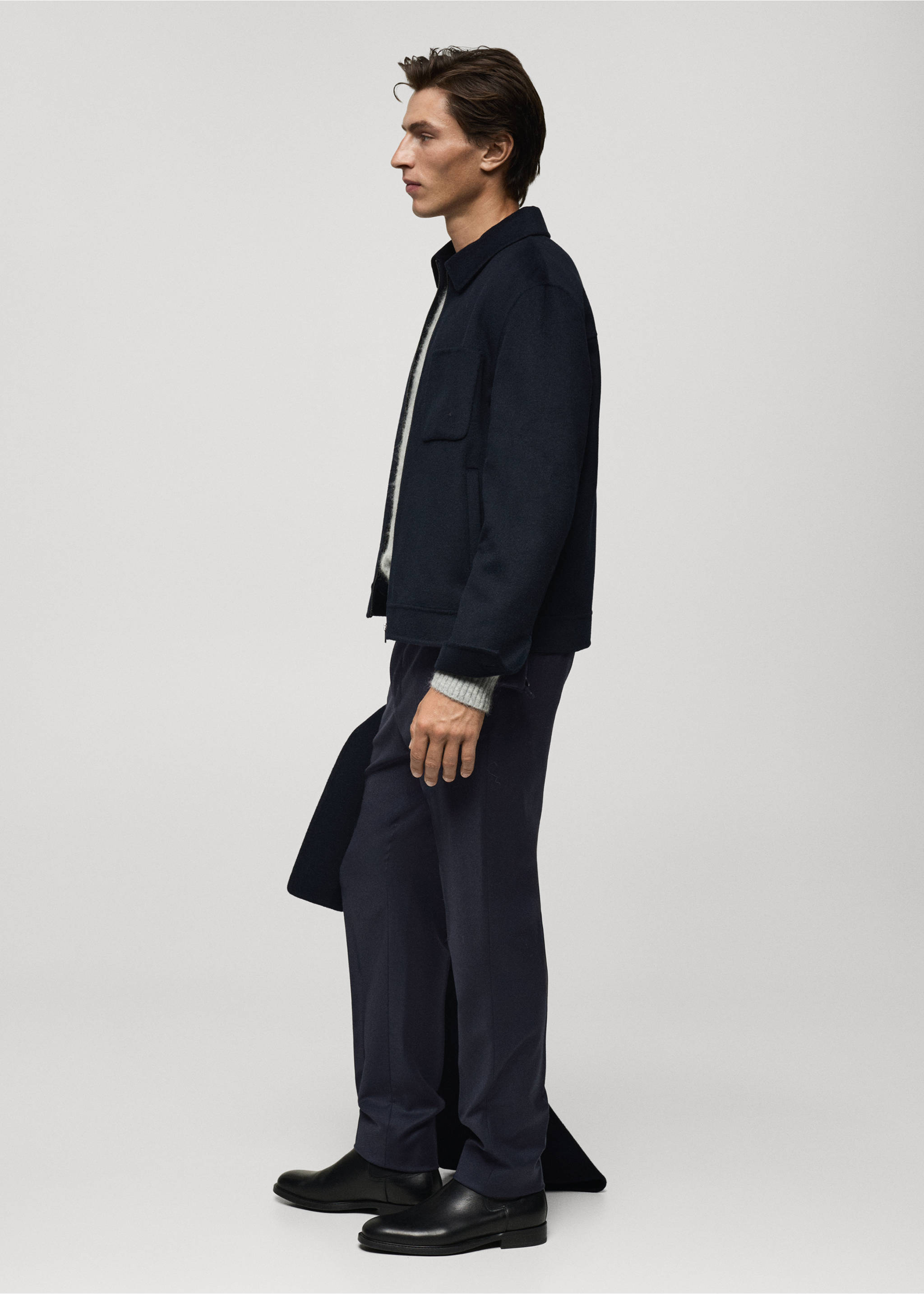 100% Italian virgin wool flannel suit trousers - Details of the article 3, Dark Navy. Ref: 77017926-00.