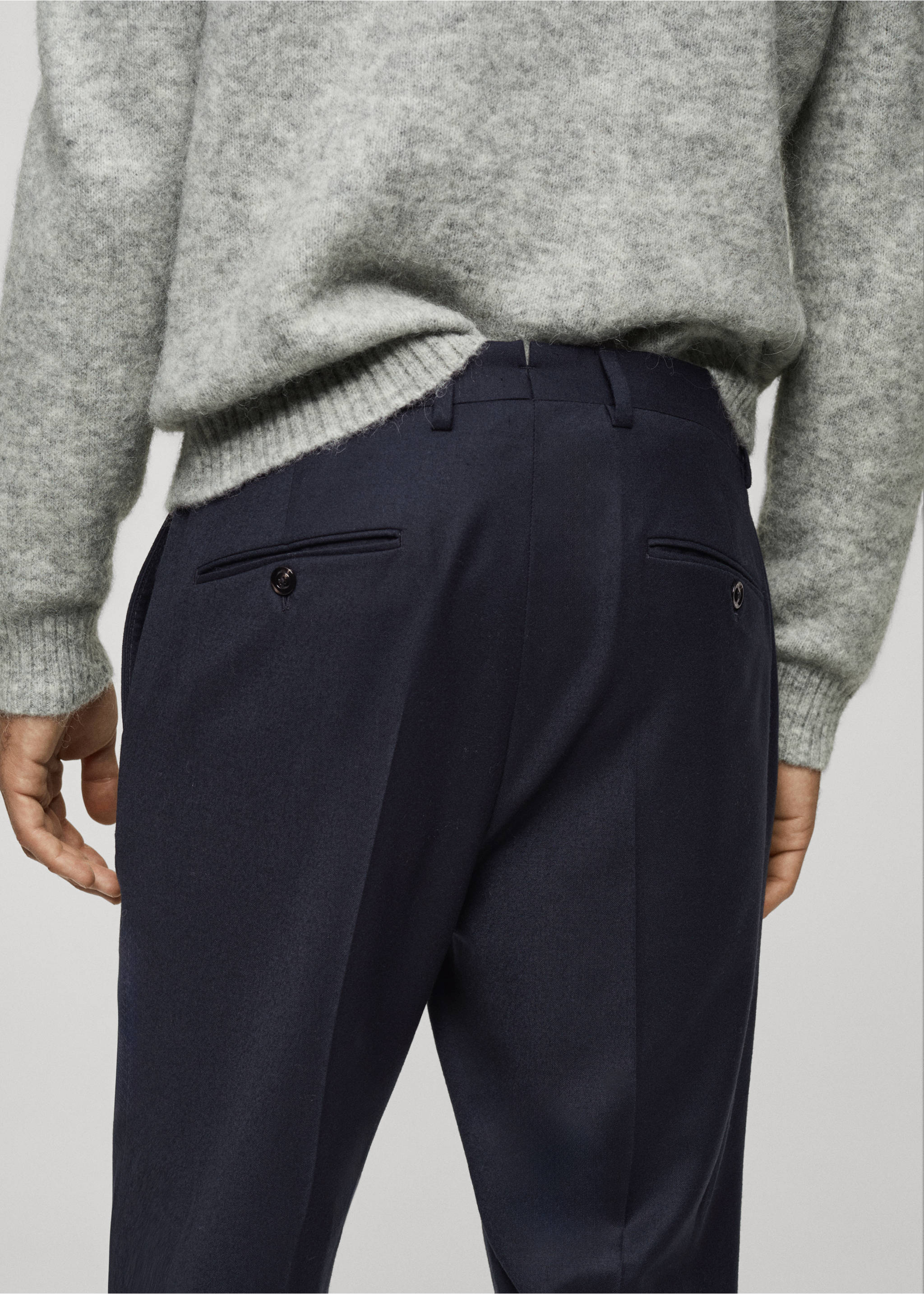 100% Italian virgin wool flannel suit trousers - Details of the article 2, Dark Navy. Ref: 77017926-00.