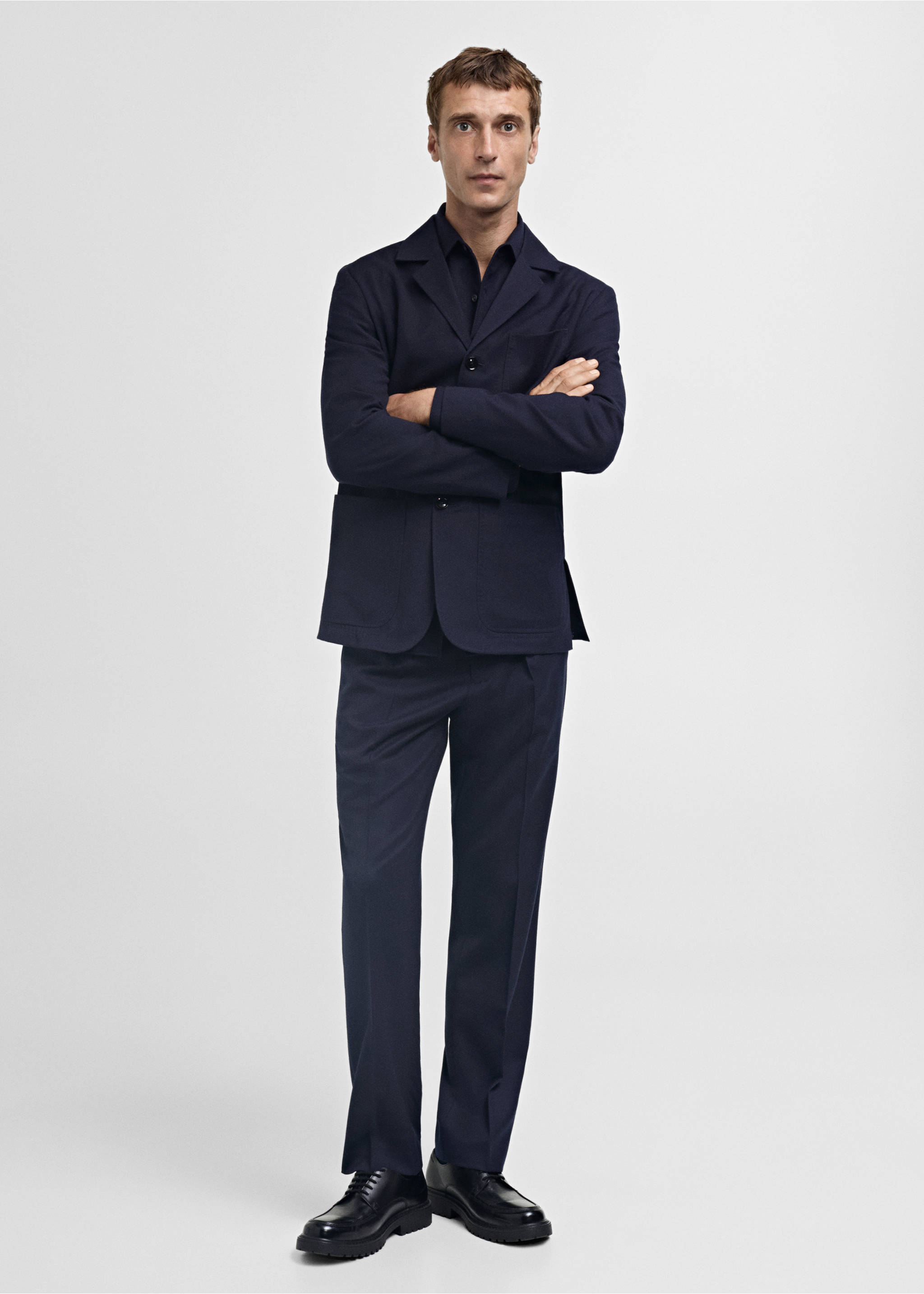 100% virgin wool flannel suit trousers - General plane, Dark Navy. Ref: 77017927-00.