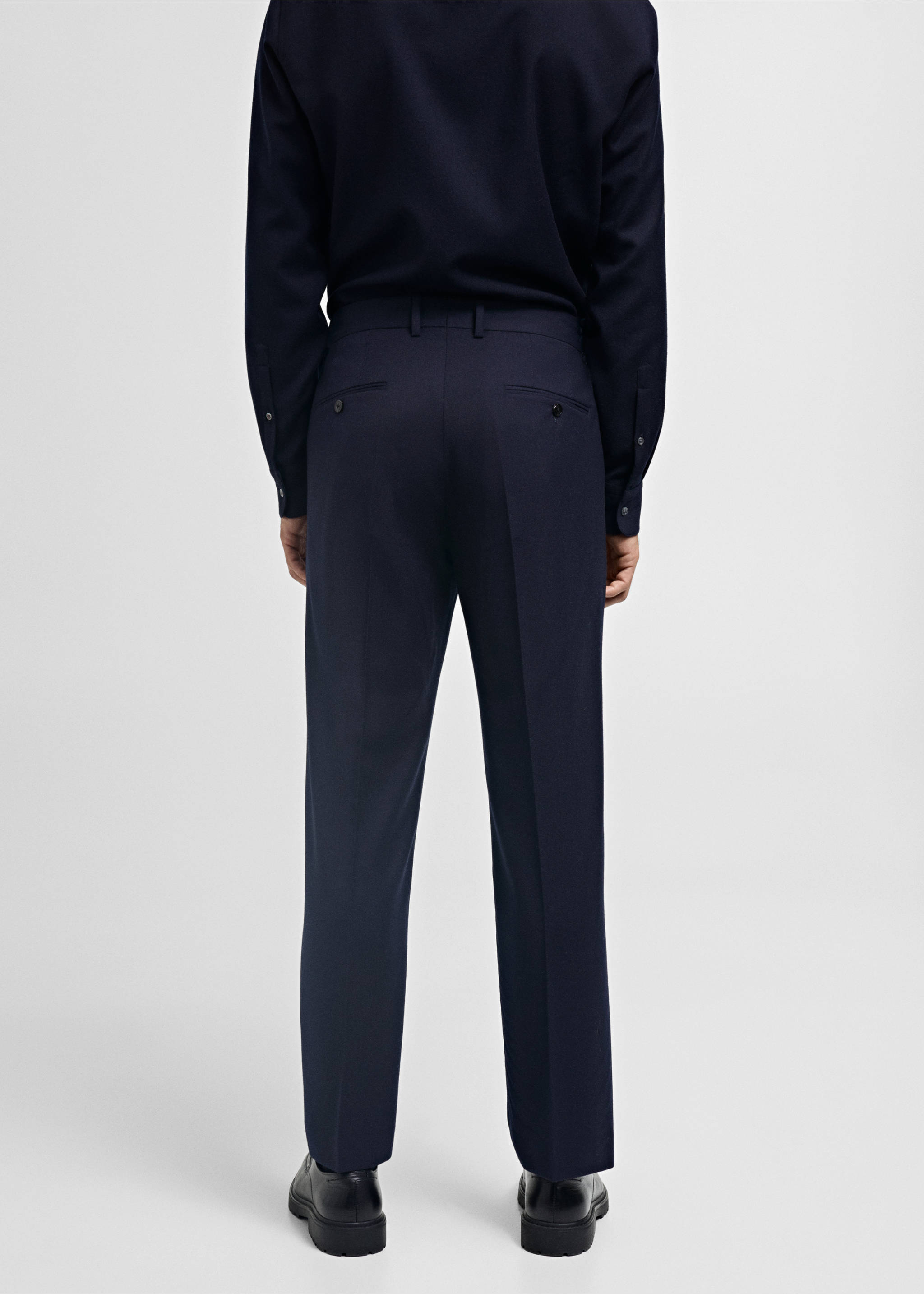 100% virgin wool flannel suit trousers - Reverse of the article, Dark Navy. Ref: 77017927-00.