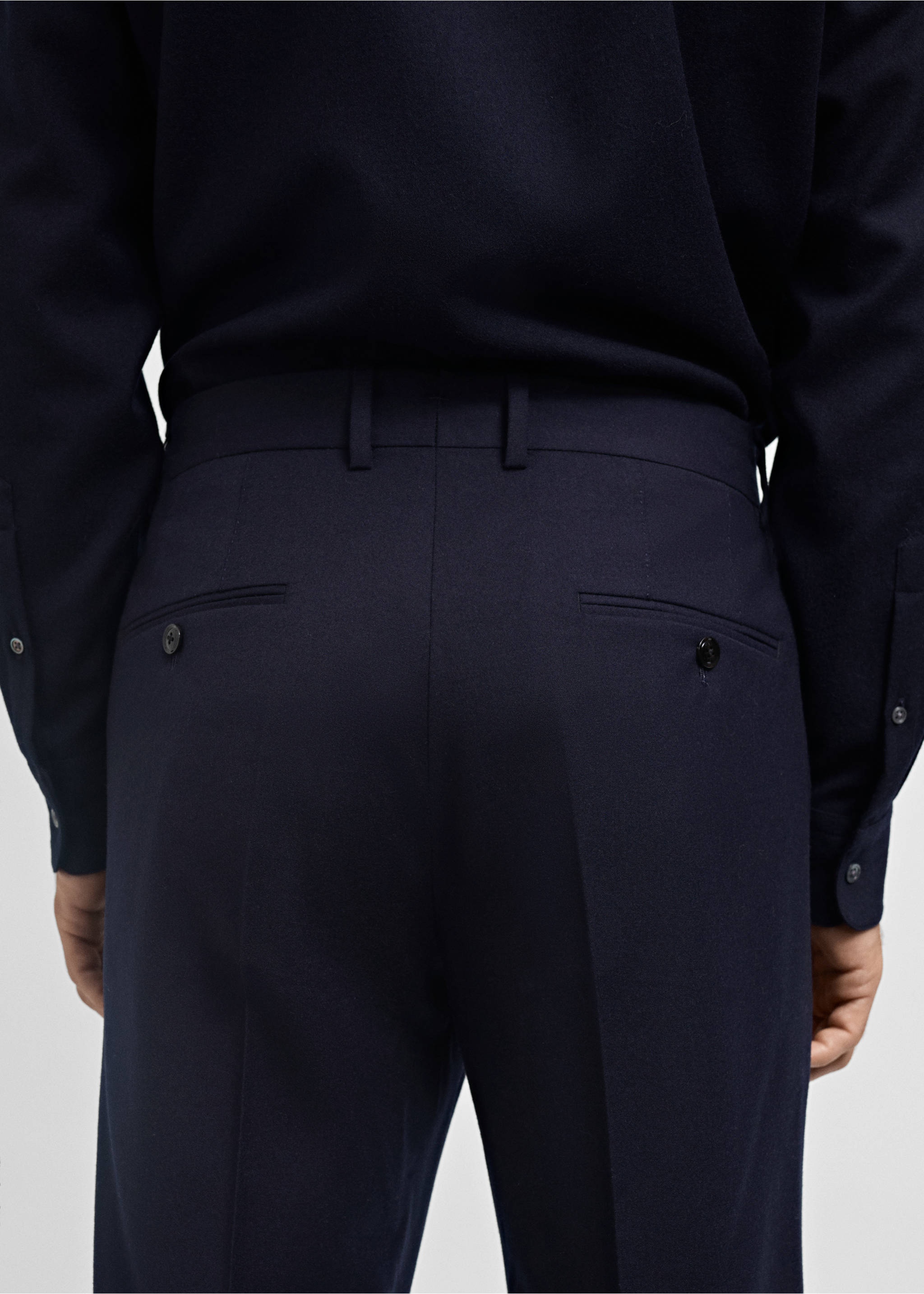 100% virgin wool flannel suit trousers - Details of the article 6, Dark Navy. Ref: 77017927-00.