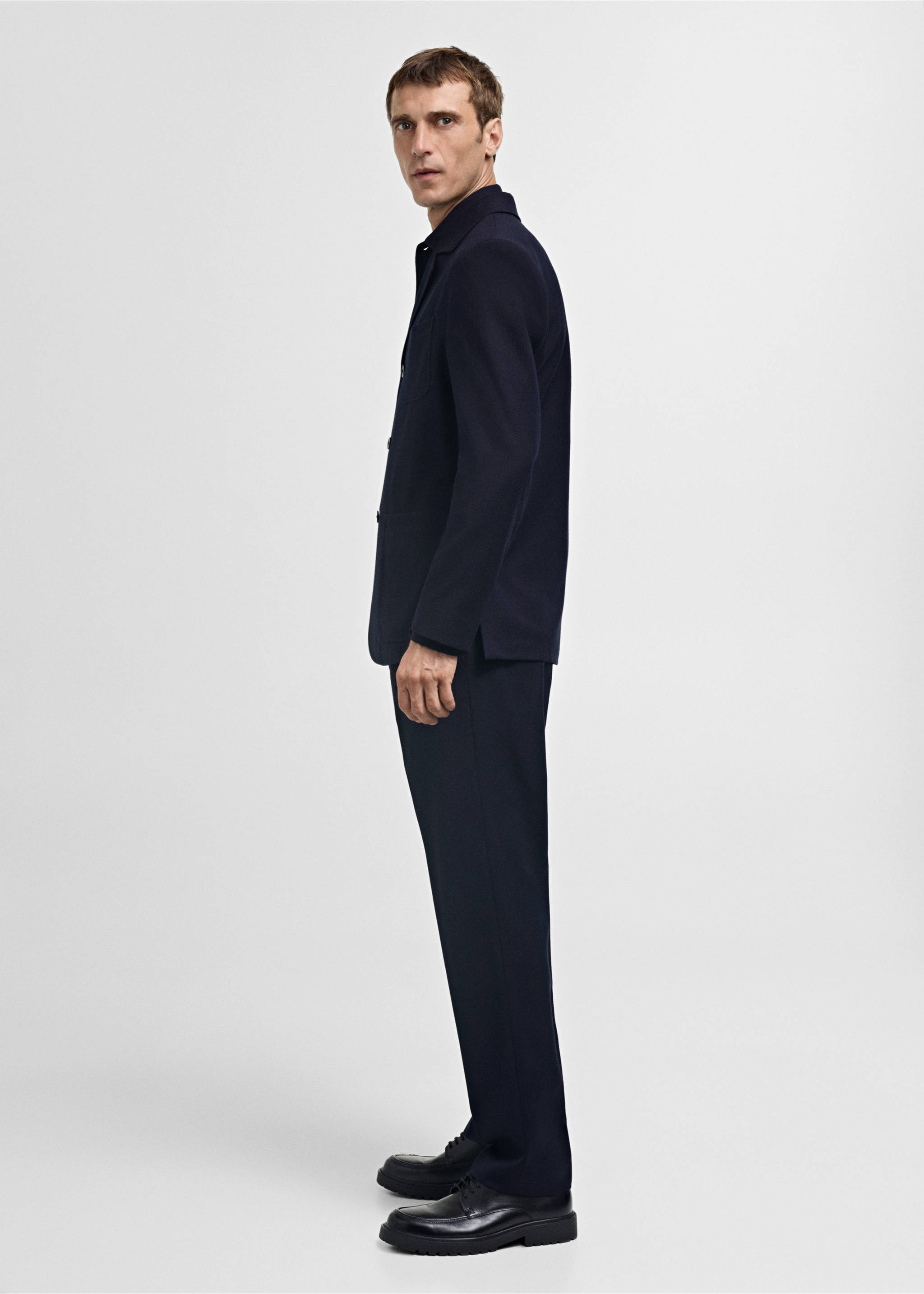 100% virgin wool flannel suit trousers - Details of the article 2, Dark Navy. Ref: 77017927-00.