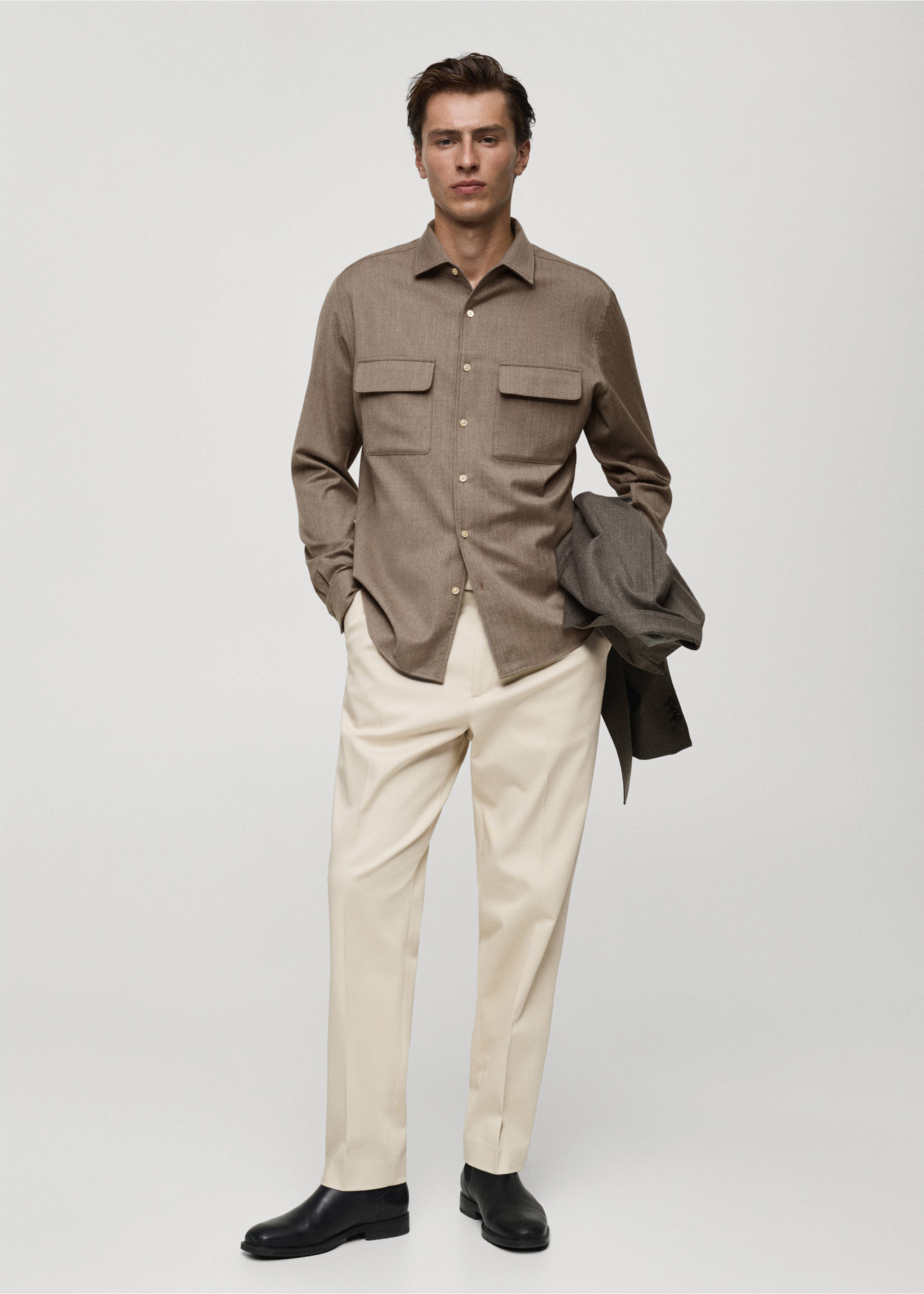 Cotton twill pleated trousers - General plane, Ecru. Ref: 77017929-00.
