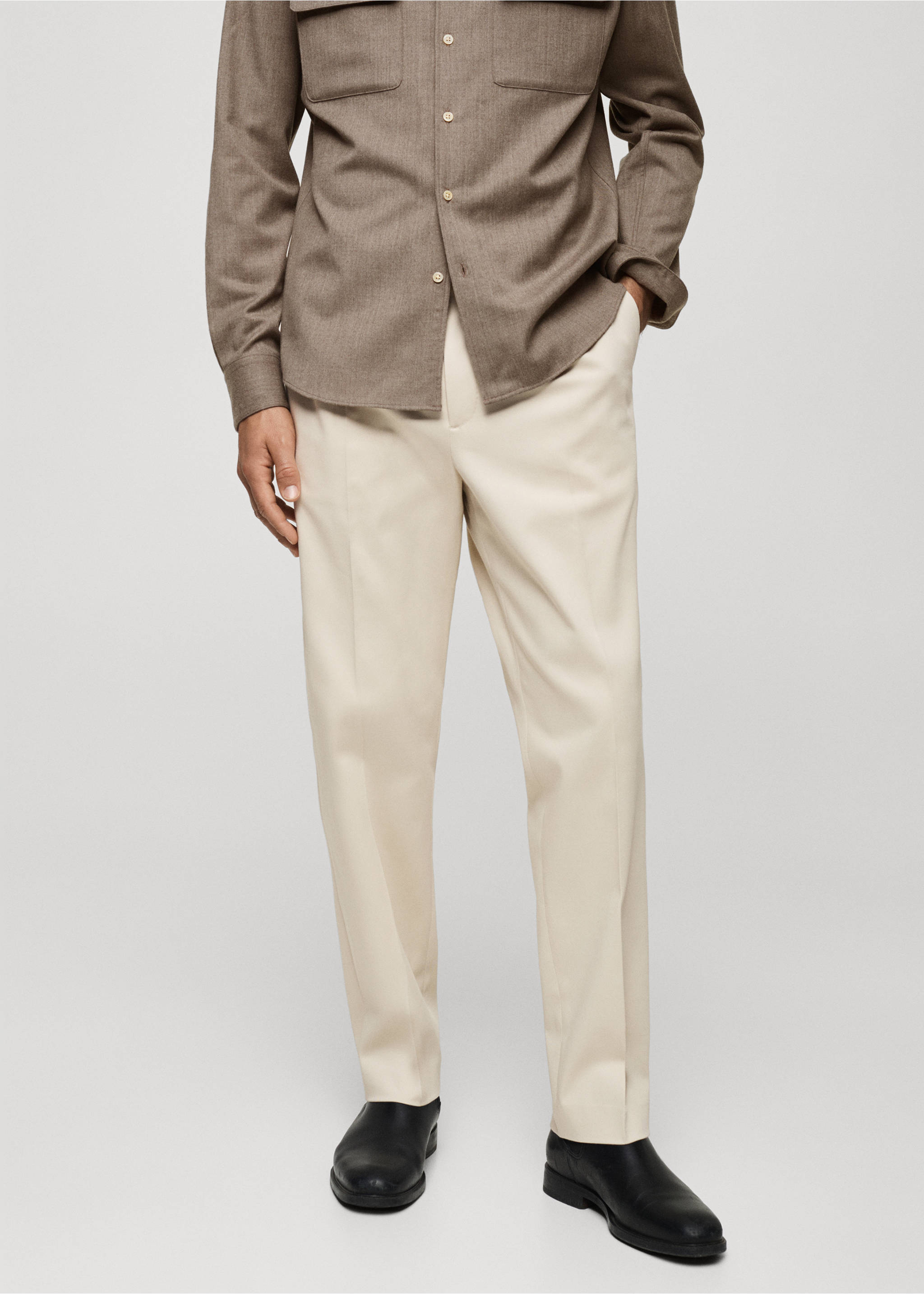 Cotton twill pleated trousers - Medium plane, Ecru. Ref: 77017929-00.