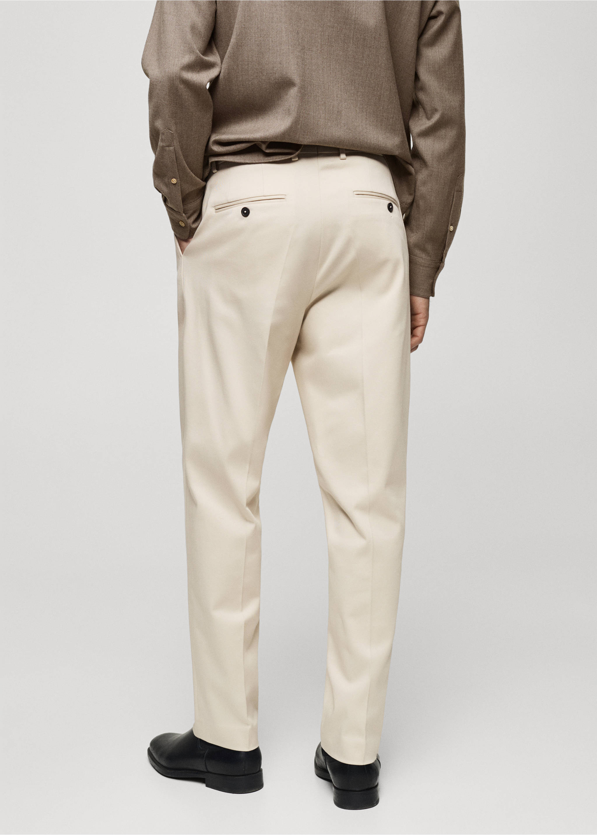 Cotton twill pleated trousers - Reverse of the article, Ecru. Ref: 77017929-00.