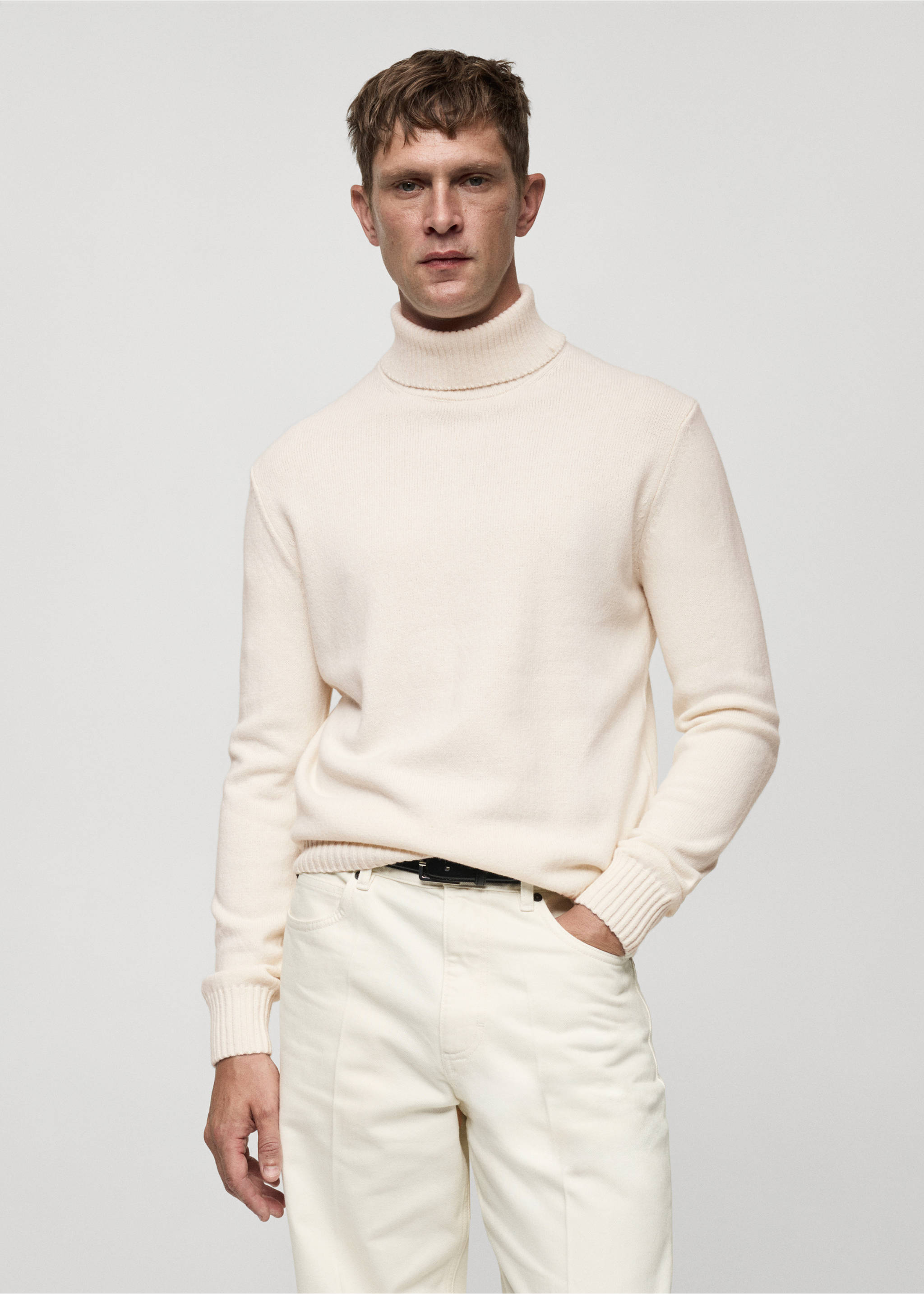 Knitted wool turtleneck sweater - Medium plane, Off White. Ref: 77017937-00.