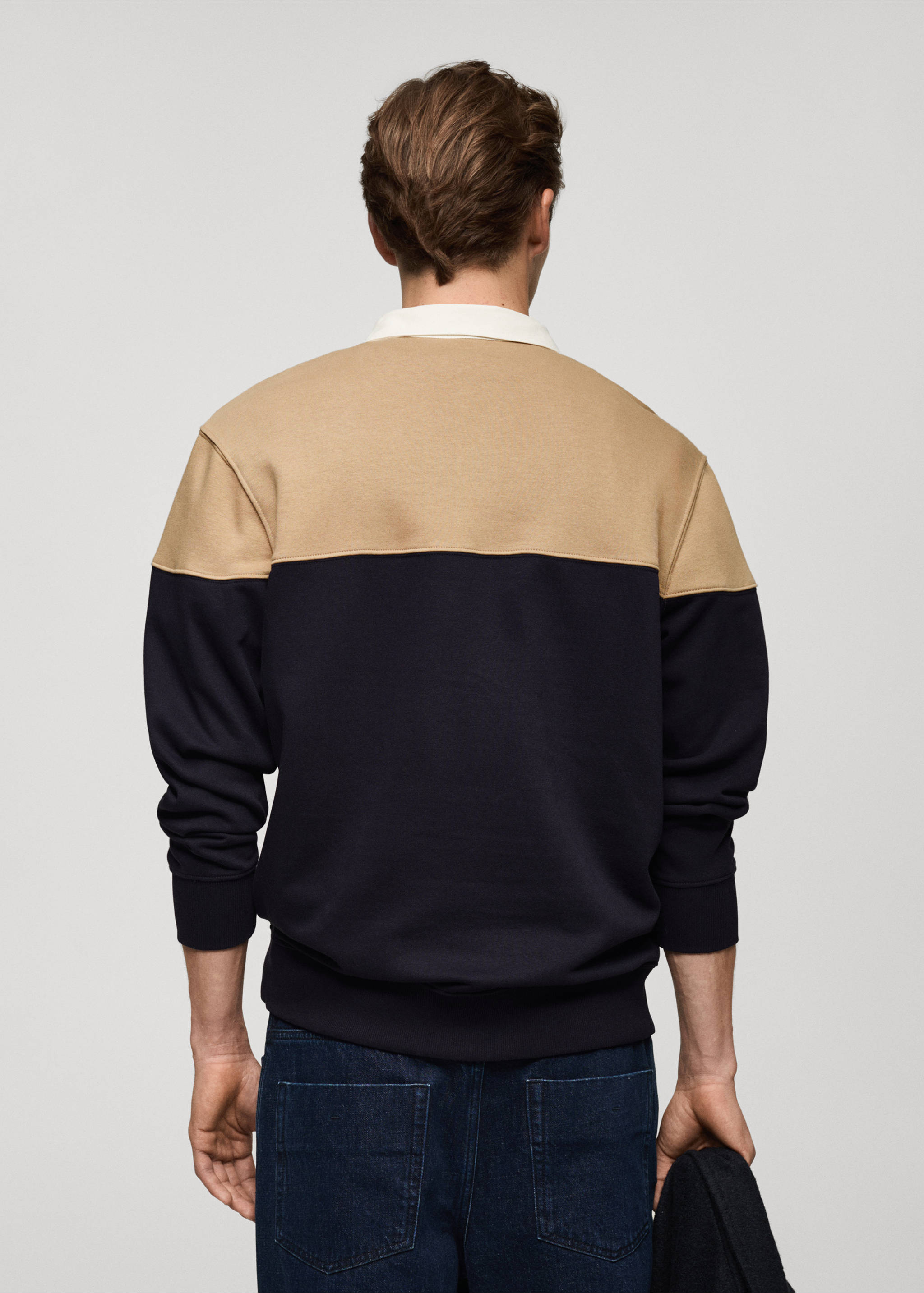 Zweifarbiges Polo-Sweatshirt aus Baumwolle - Rückseite des Artikels, Dunkles Marineblau. Ref: 77017939-00.