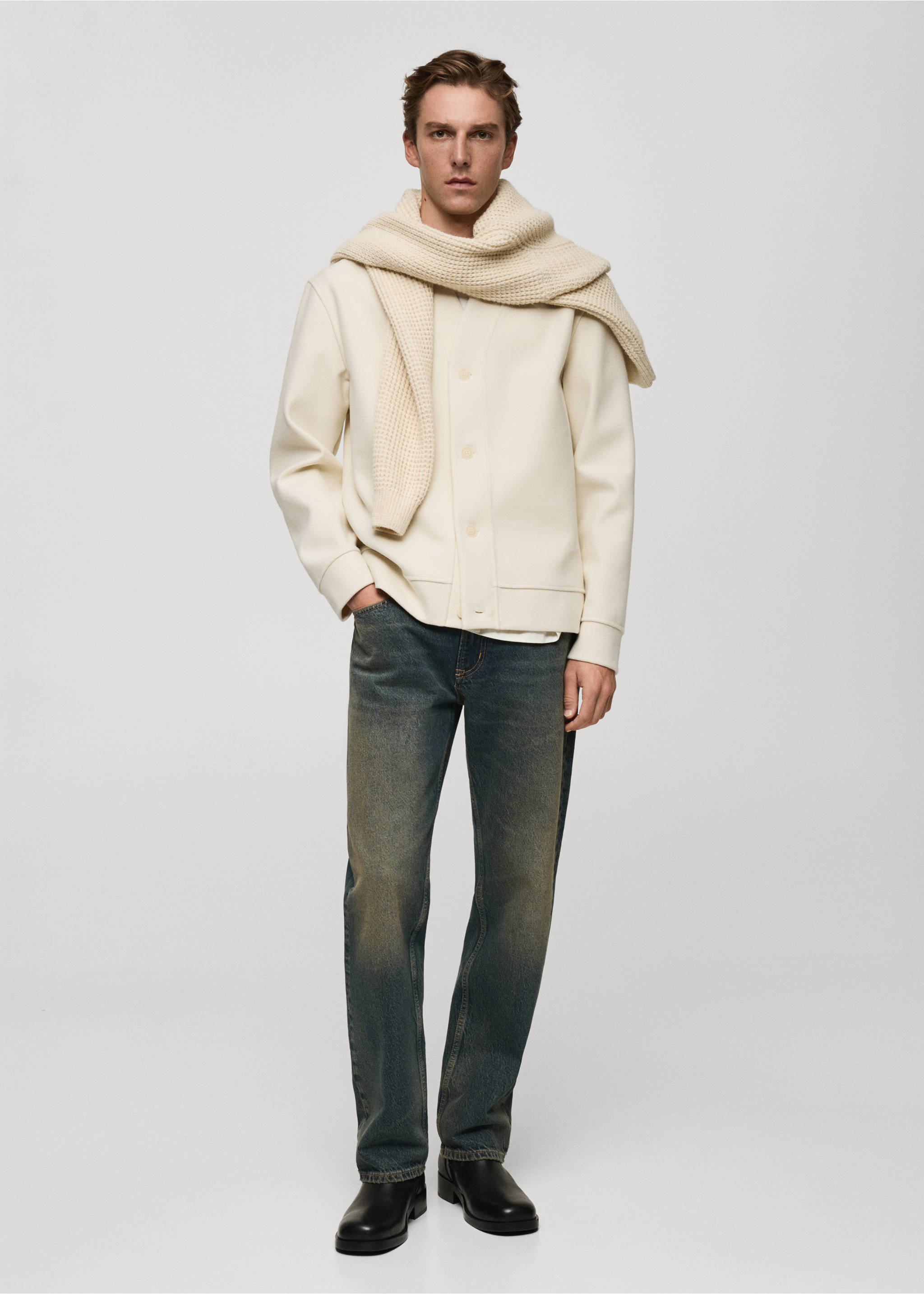 Relaxed-Fit-Flanell-Cardigan - Allgemeine Ansicht, Ecru. Ref: 77017940-00.