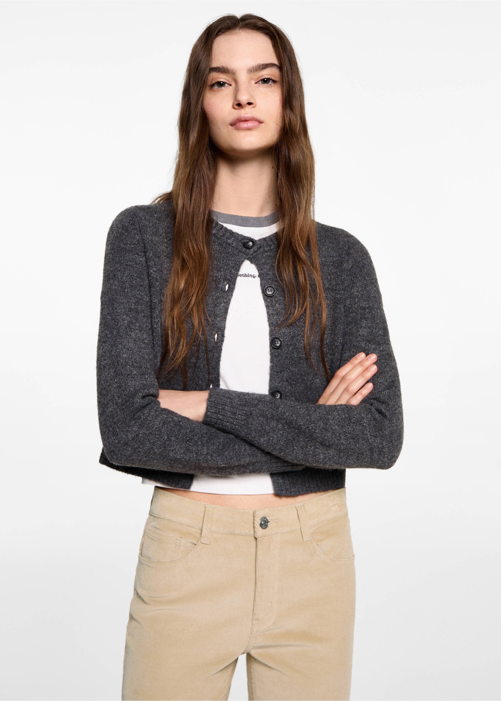 Flared Hose aus Feincord - Mittlere Ansicht, Ecru. Ref: 77018267-00.