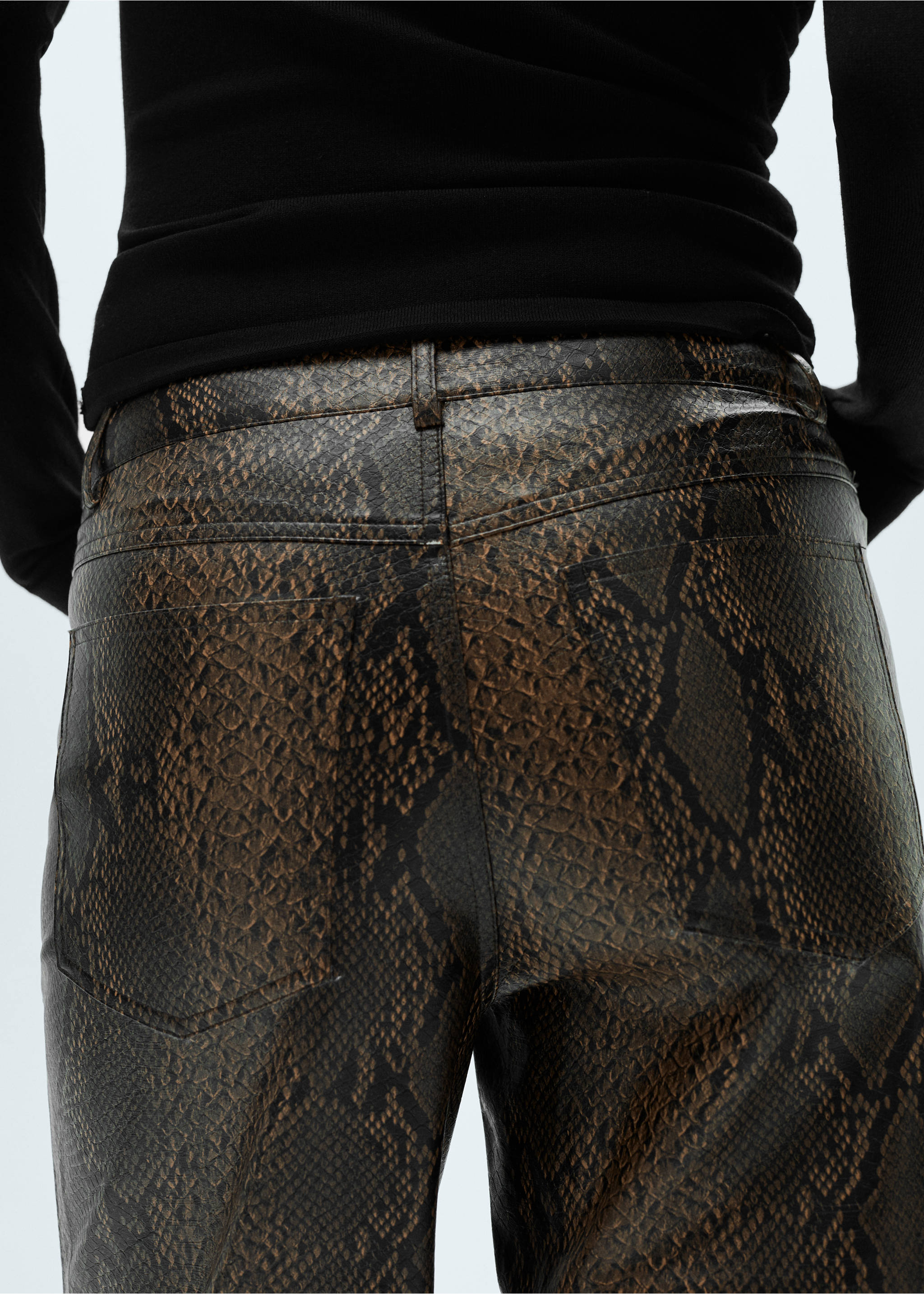 Animal-print faux-leather trousers - Details of the article 6, Beige. Ref: 77018268-00.