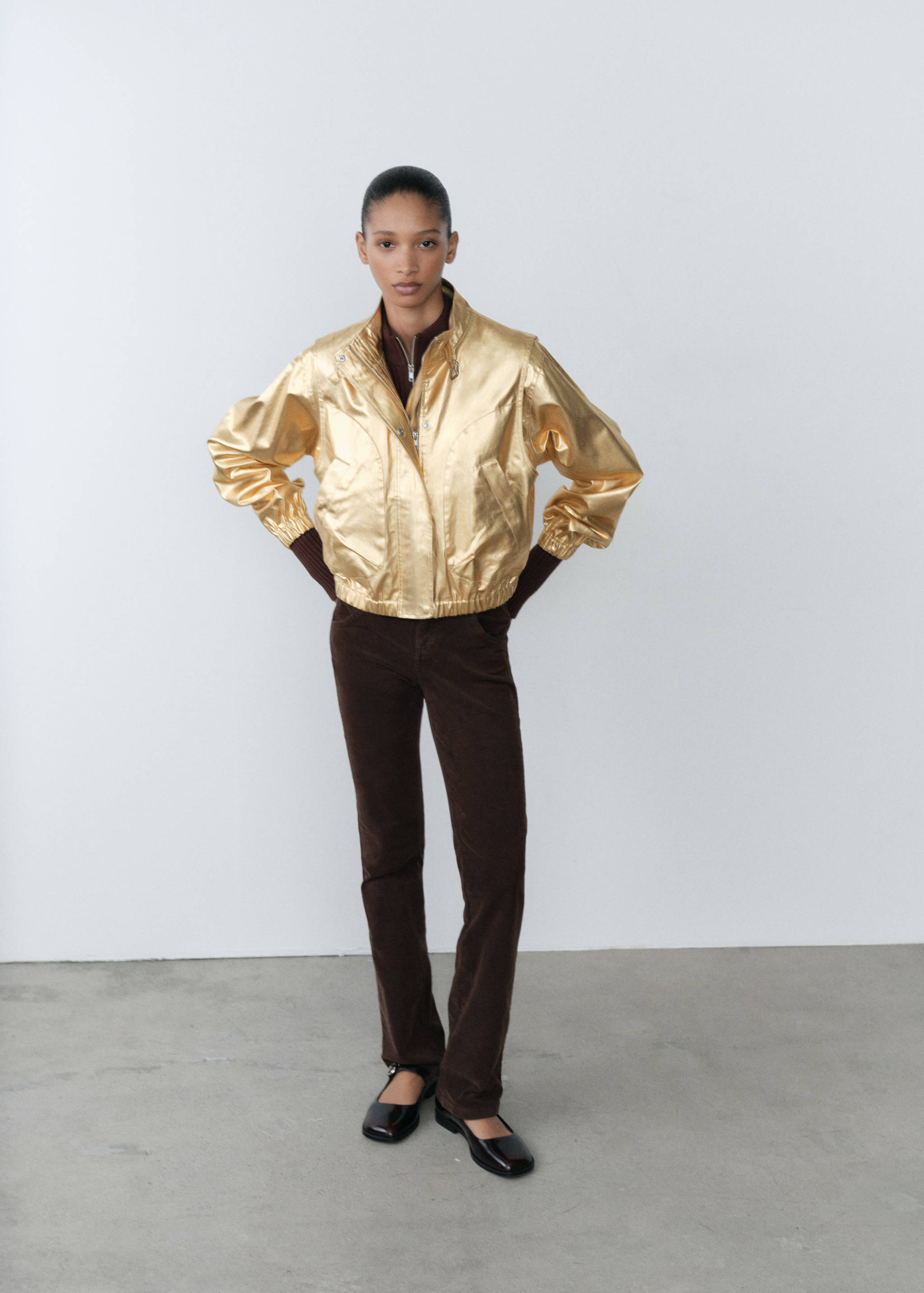 Metallic denim bomber jacket - General plane