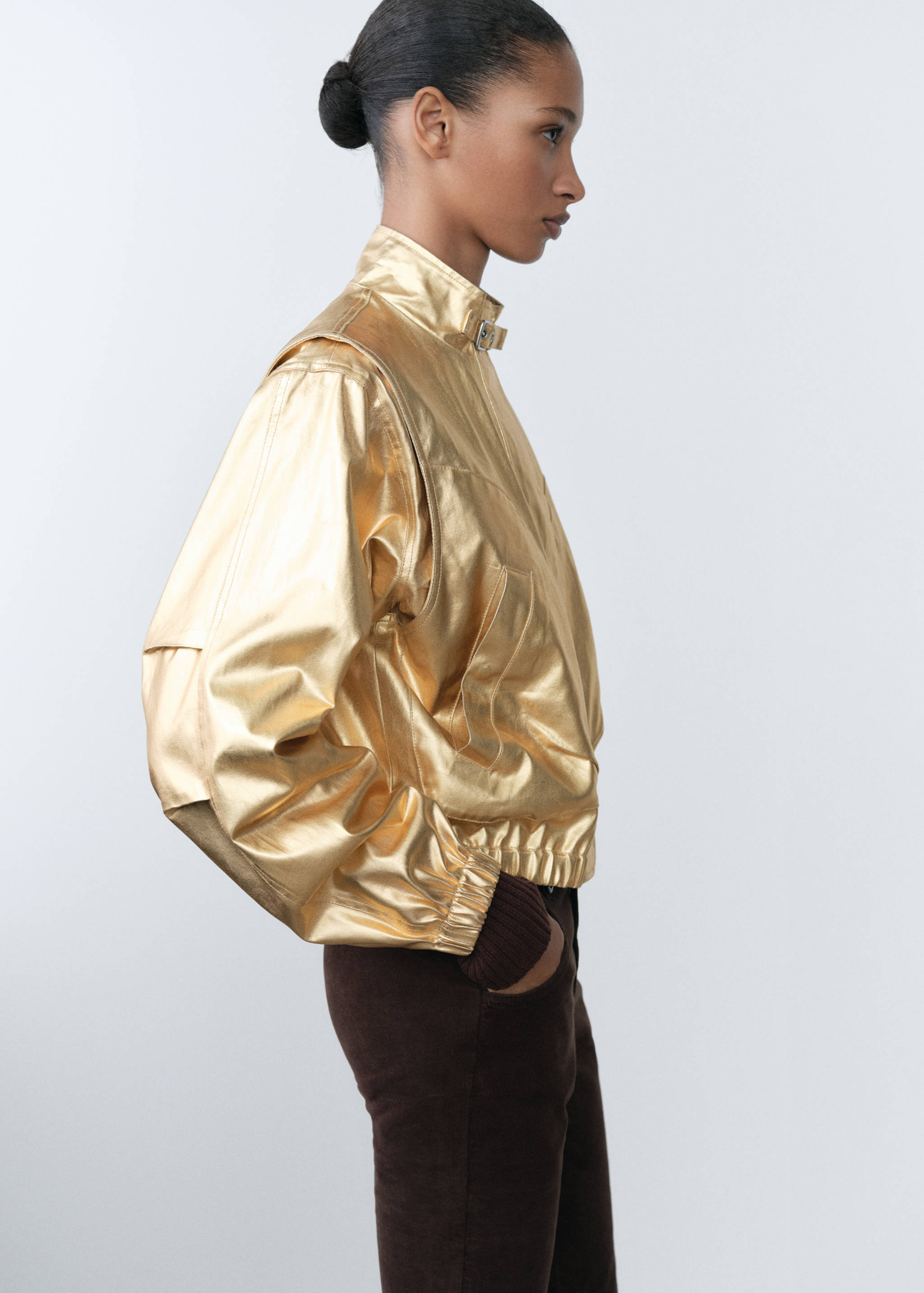 Metallic denim bomber jacket - Details of the article 2