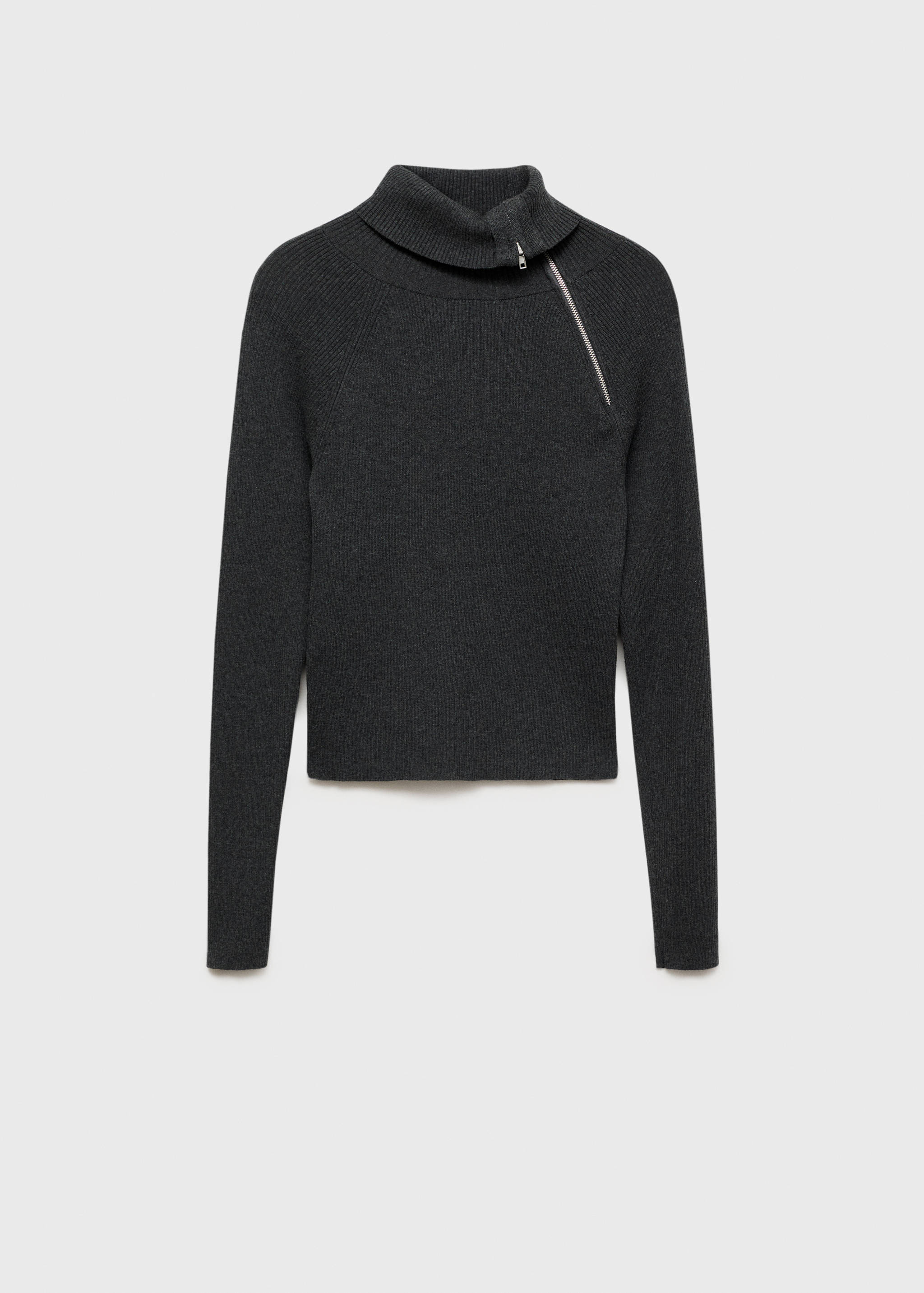 Žebrovaný svetr s límcem a zipem - Zboží bez modelu