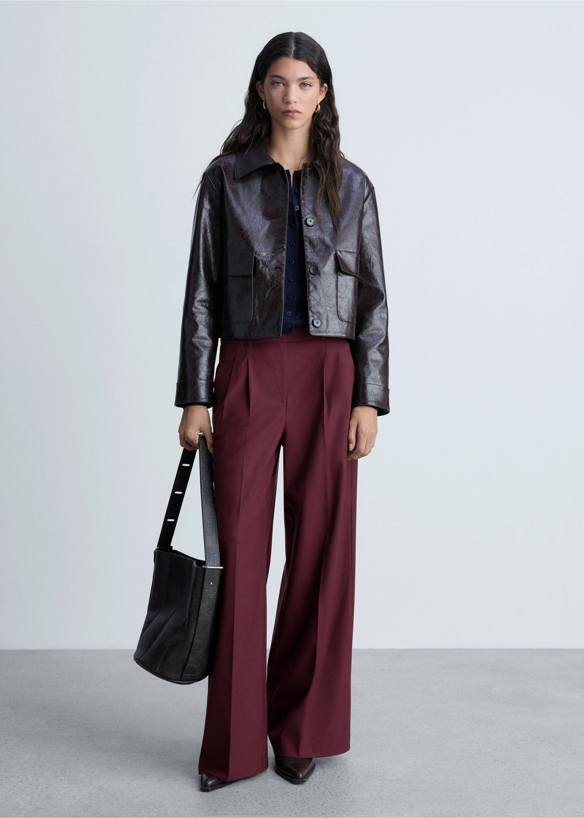 Wide leg pleated wool trousers - General plane, Maroon. Ref: 77018639-00.