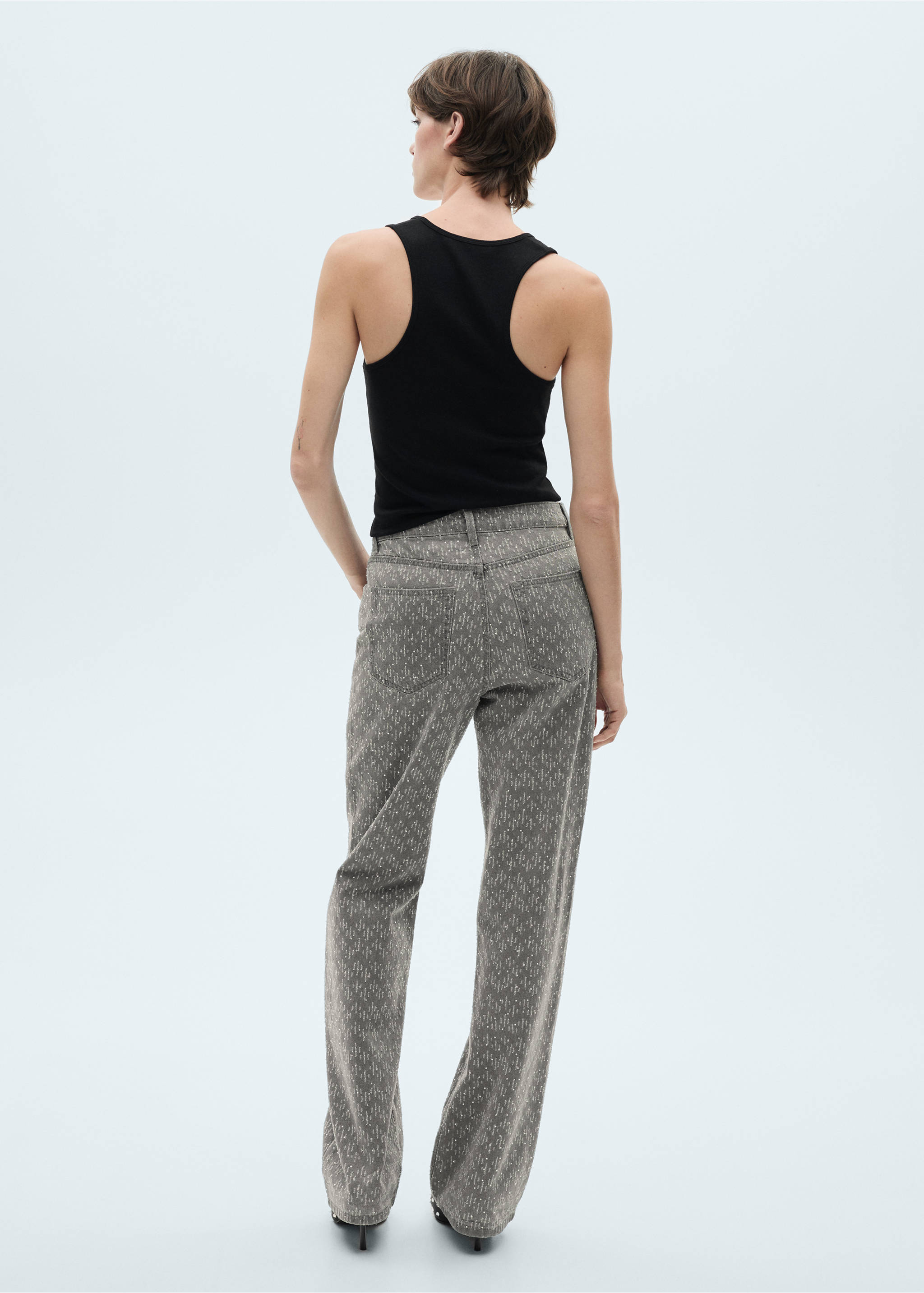 Straight-fit jeans with rhinestone detail - Reverse of the article, Denim Grey. Ref: 77019057-00.