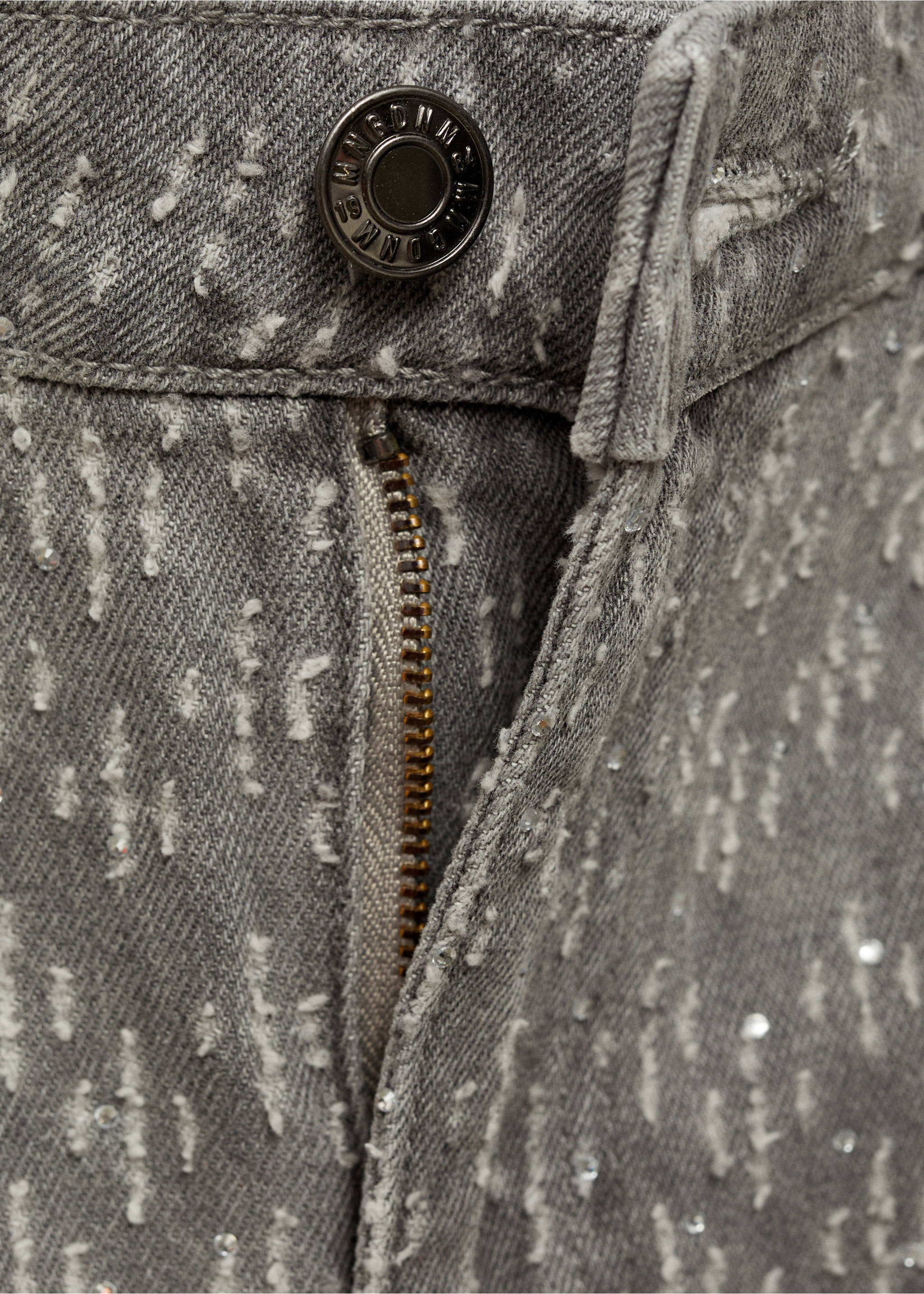 Straight-fit jeans with rhinestone detail - Details of the article 8, Denim Grey. Ref: 77019057-00.