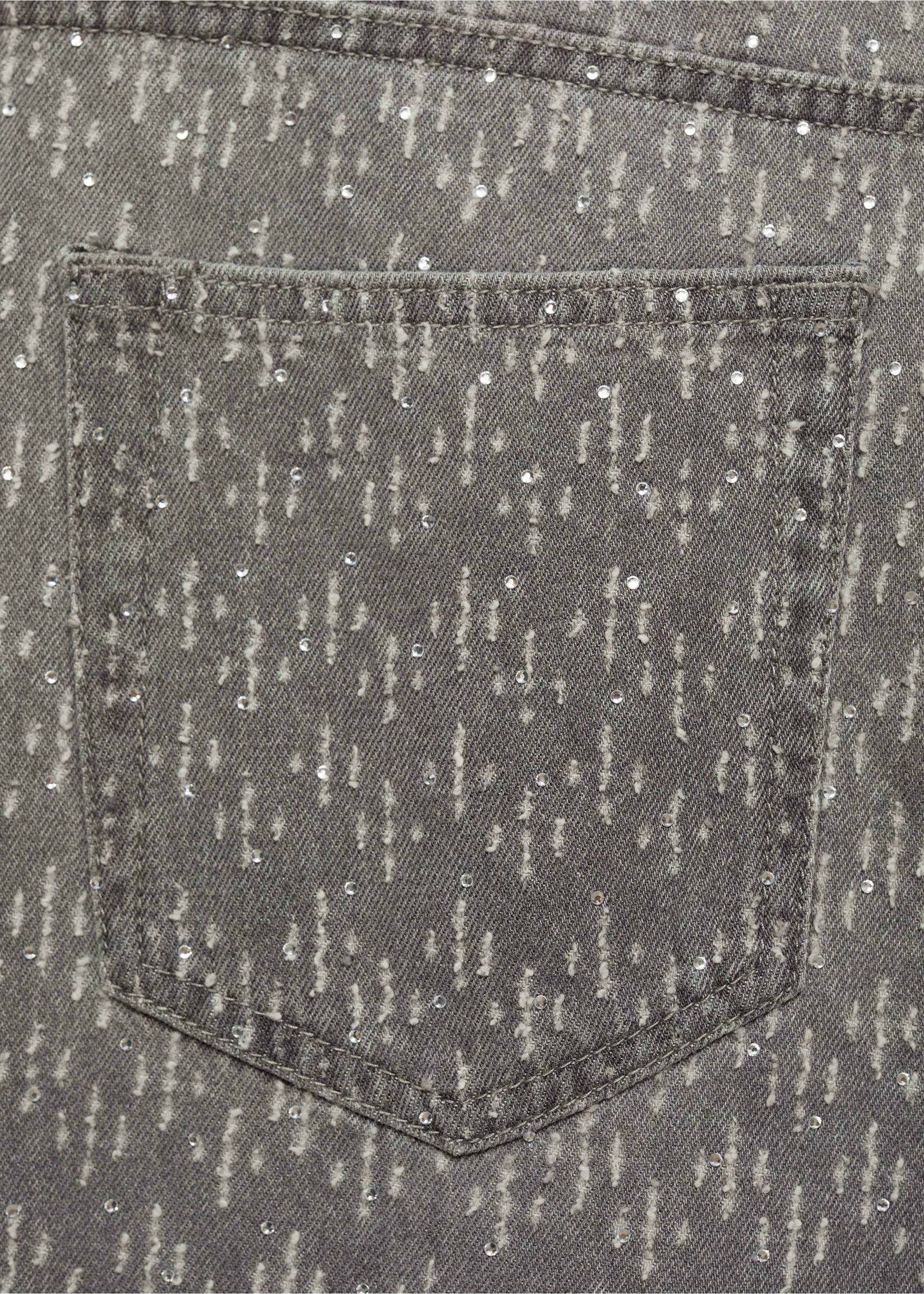 Straight-fit jeans with rhinestone detail - Details of the article 0, Denim Grey. Ref: 77019057-00.