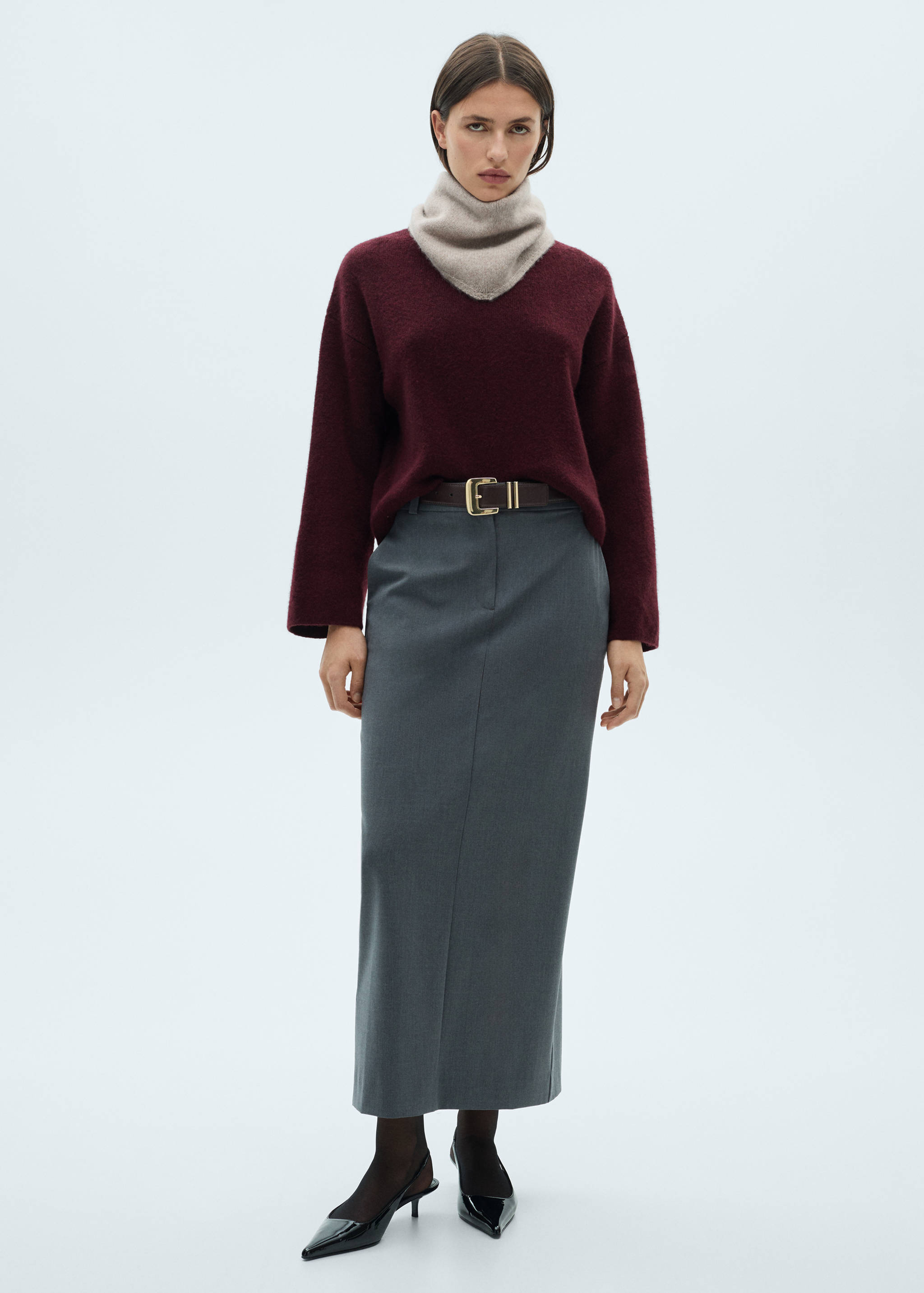 Camisola de malha de gola com dobra - Plano geral