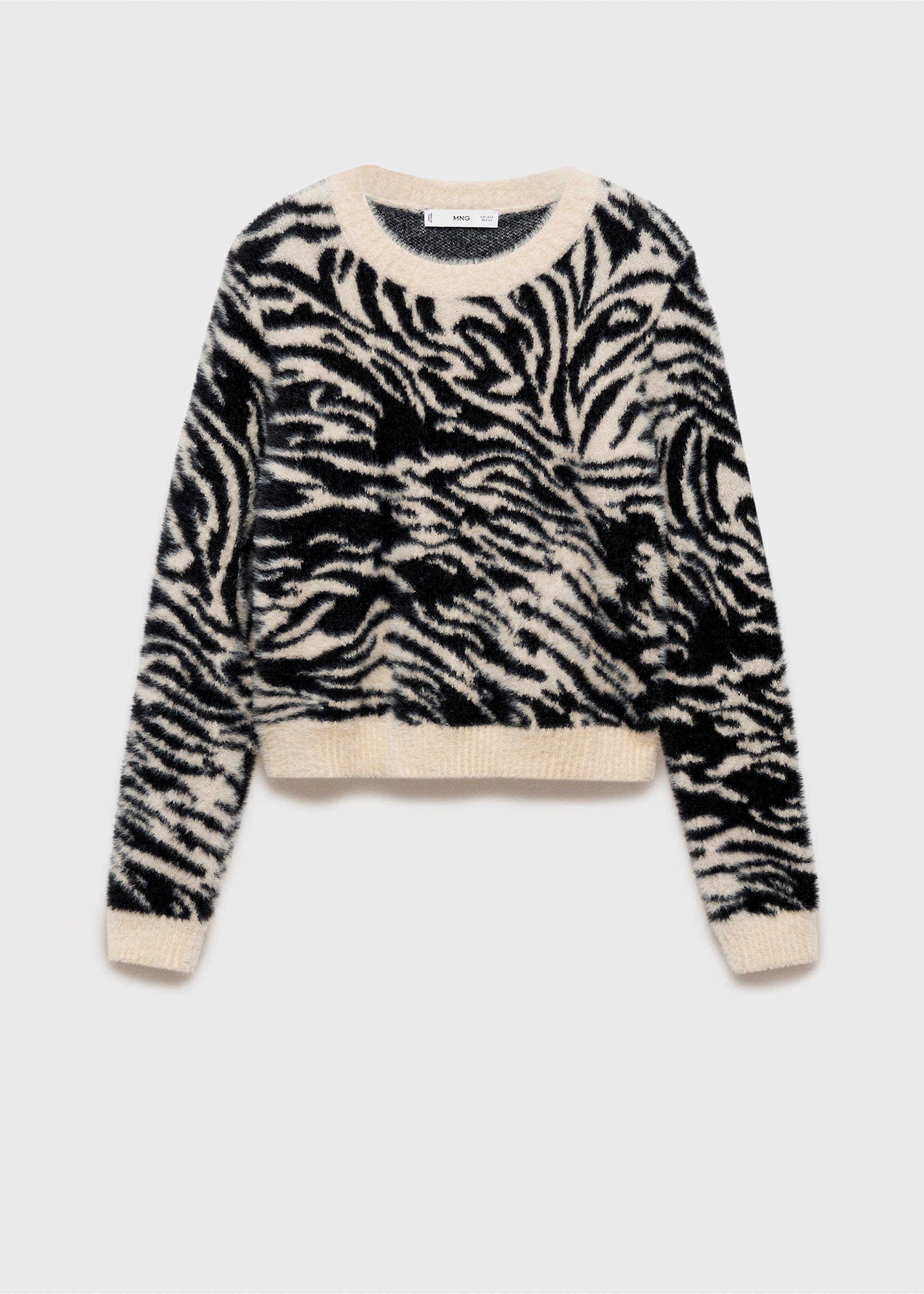 Faux-fur zebra-print sweater - Article without model, Ecru. Ref: 77019069-00.
