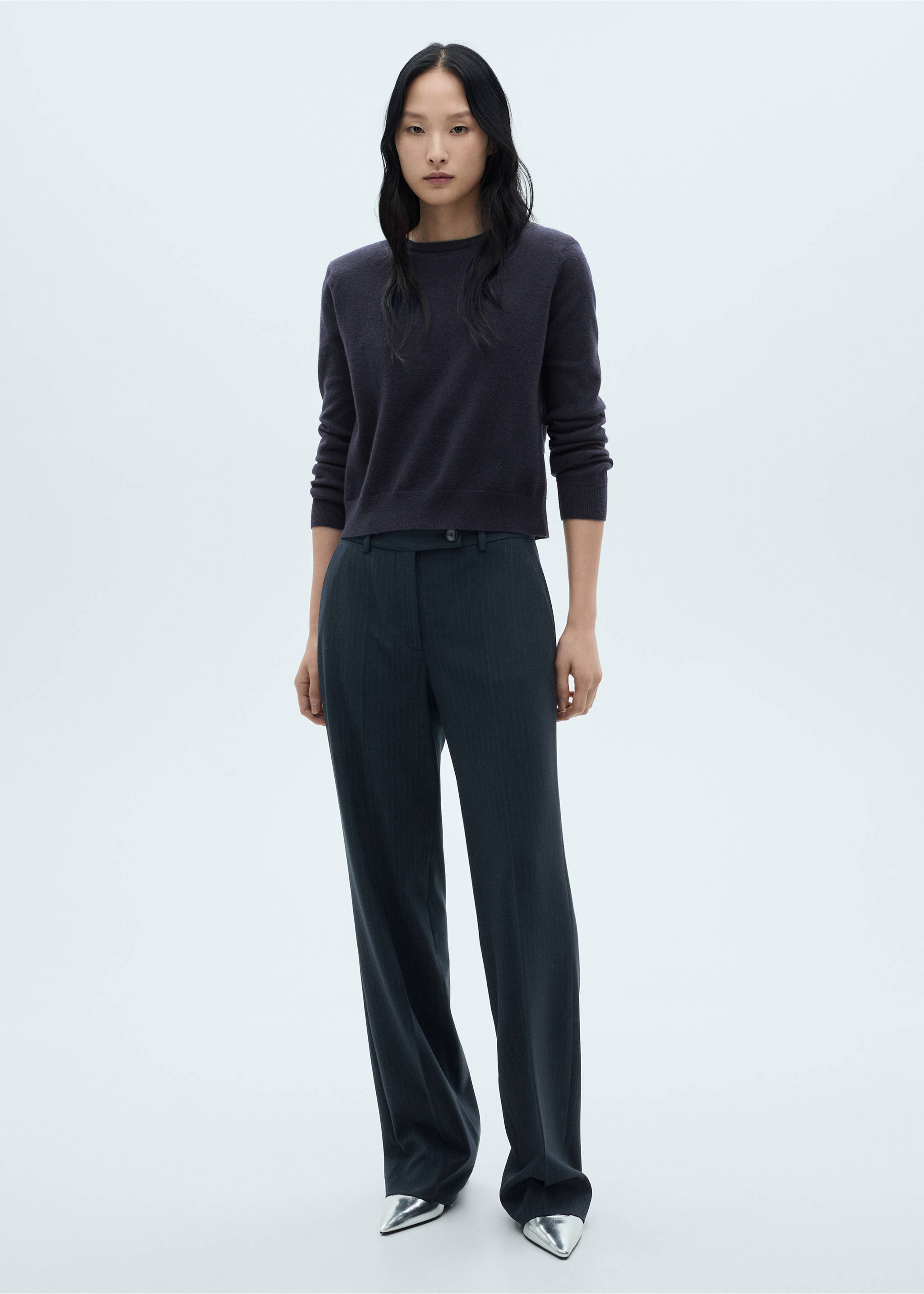 Round-neck knitted sweater - General plane, Dark Navy. Ref: 77019070-00.