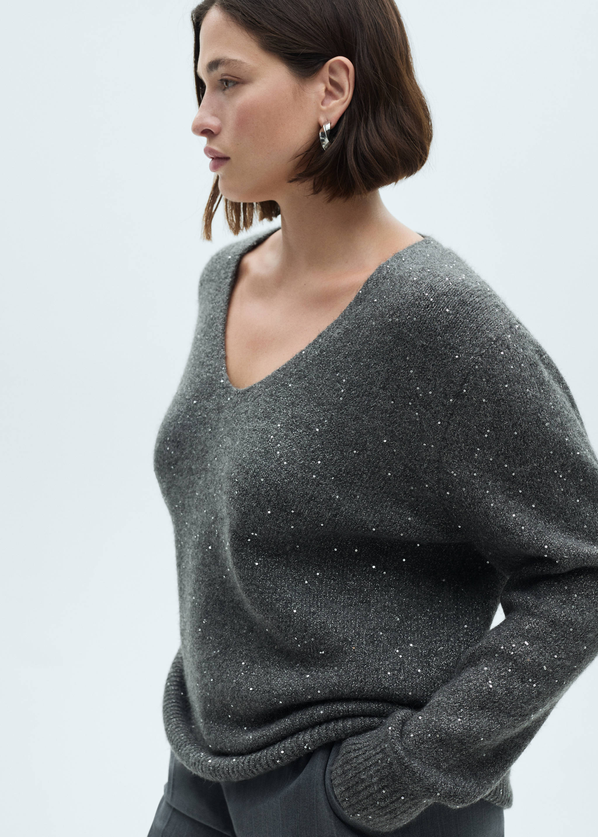 Jersey cuello pico lentejuelas - Detalle del artículo 5