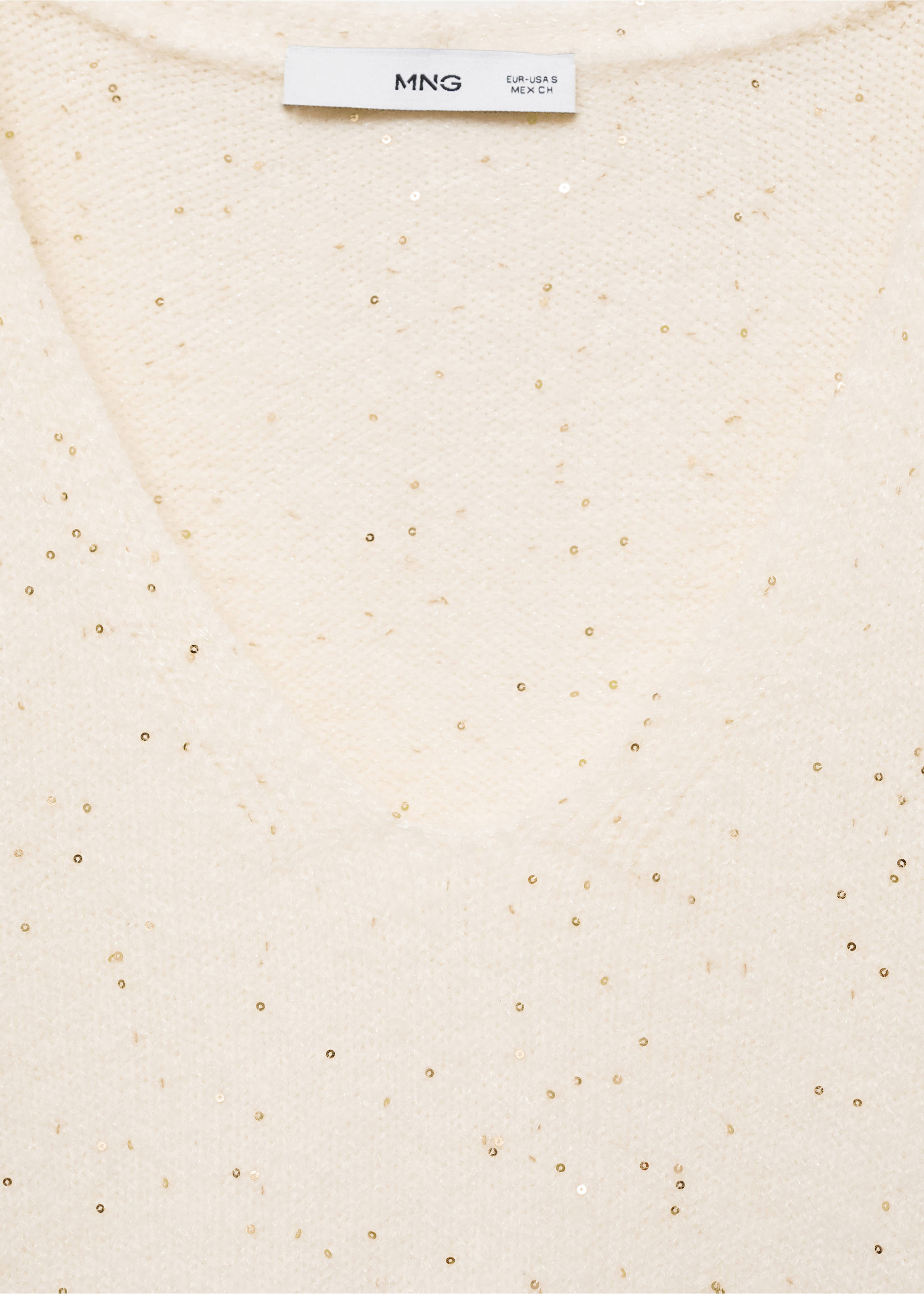 V-neck sequin sweater - Details of the article 8, Gold. Ref: 77019072-00.