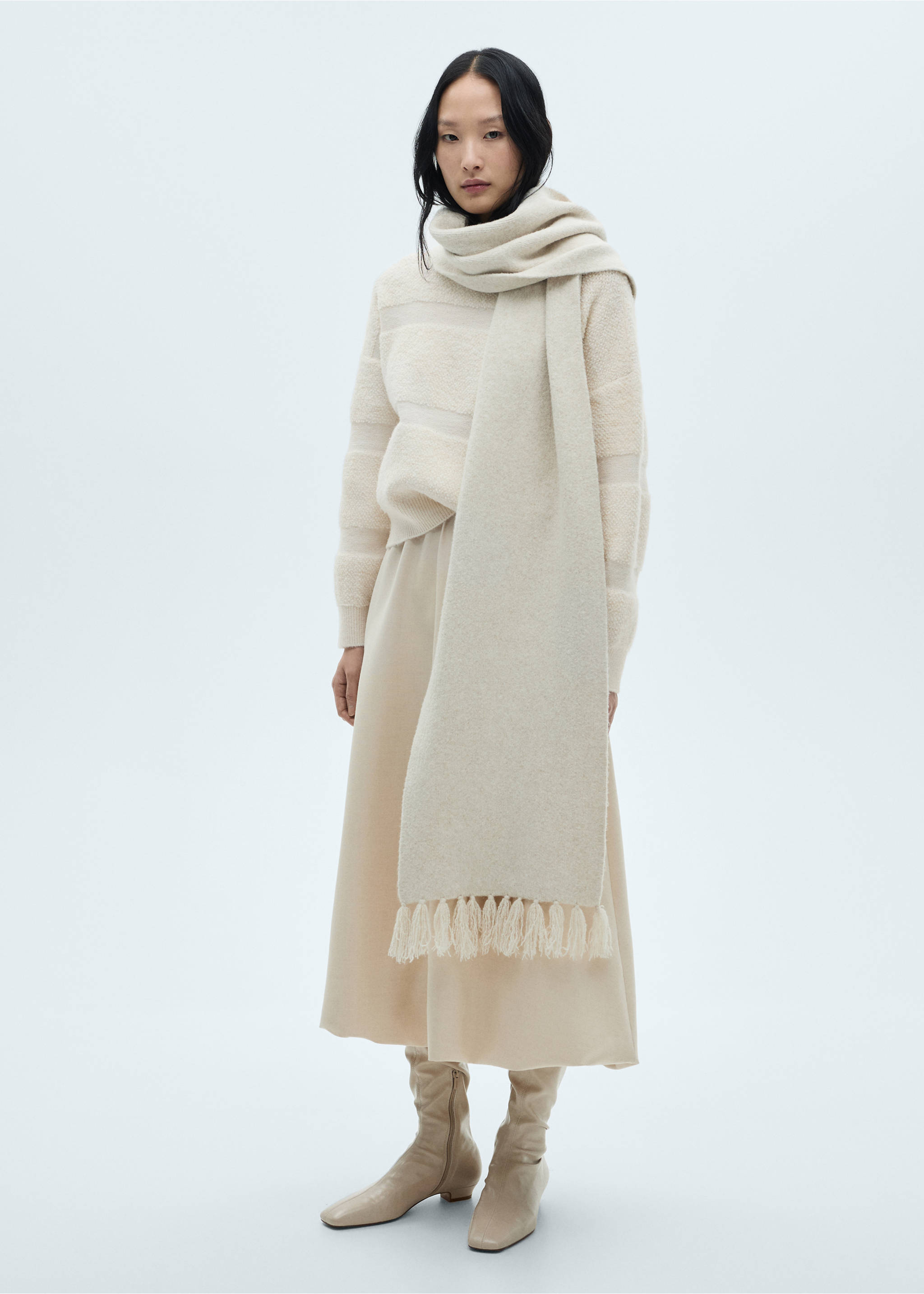Perkins-neck panelled sweater - General plane, Ecru. Ref: 77019078-00.