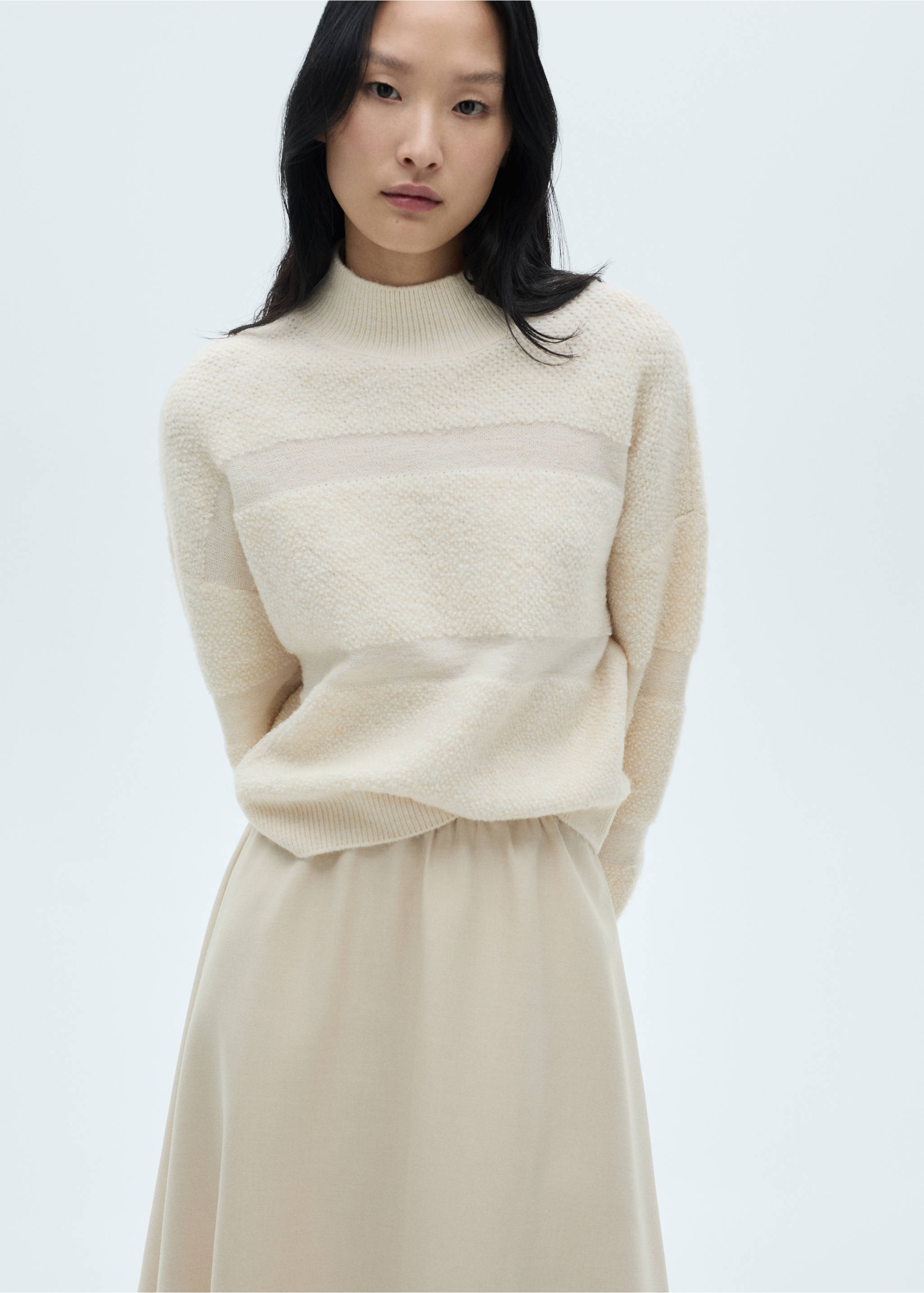 Perkins-neck panelled sweater - Medium plane, Ecru. Ref: 77019078-00.