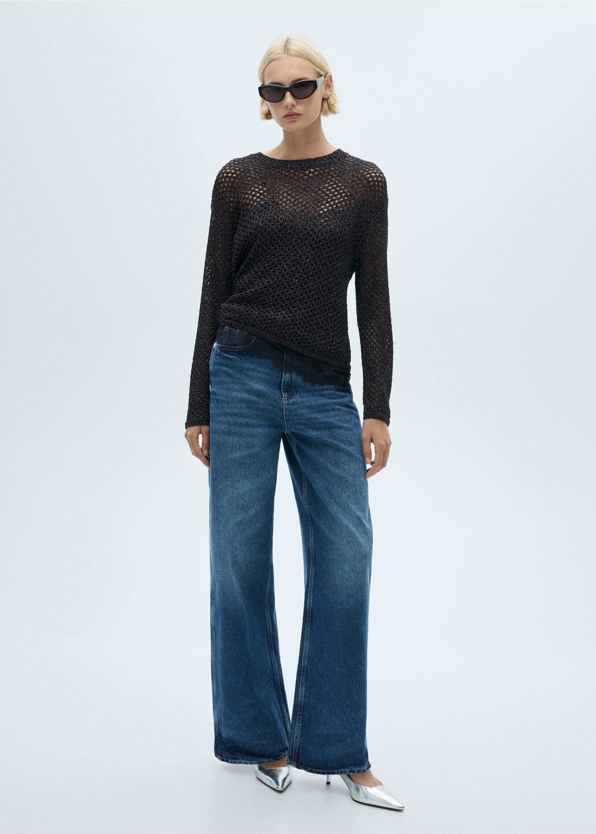 Openwork lurex knit sweater - General plane, Black. Ref: 77019079-00.