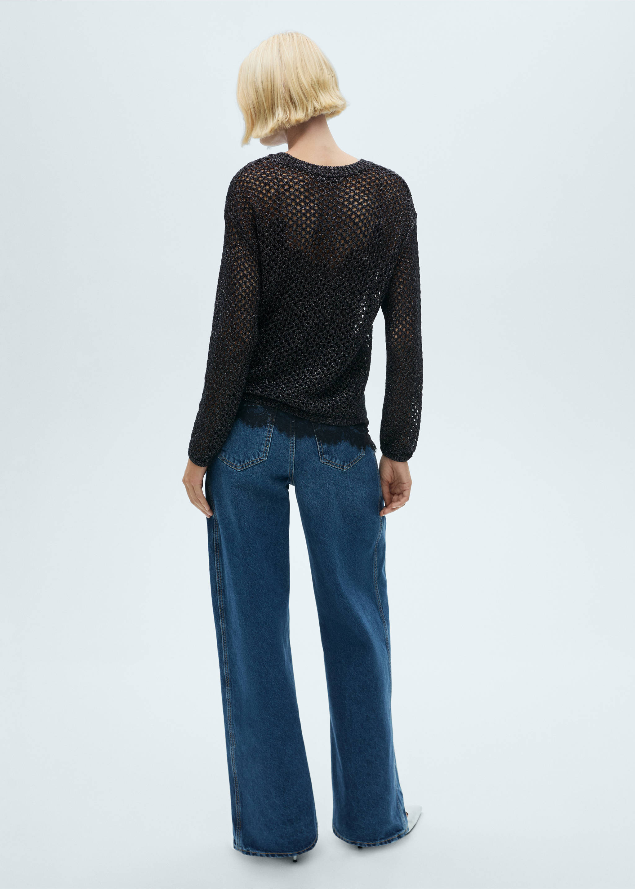 Openwork lurex knit sweater - Reverse of the article, Black. Ref: 77019079-00.