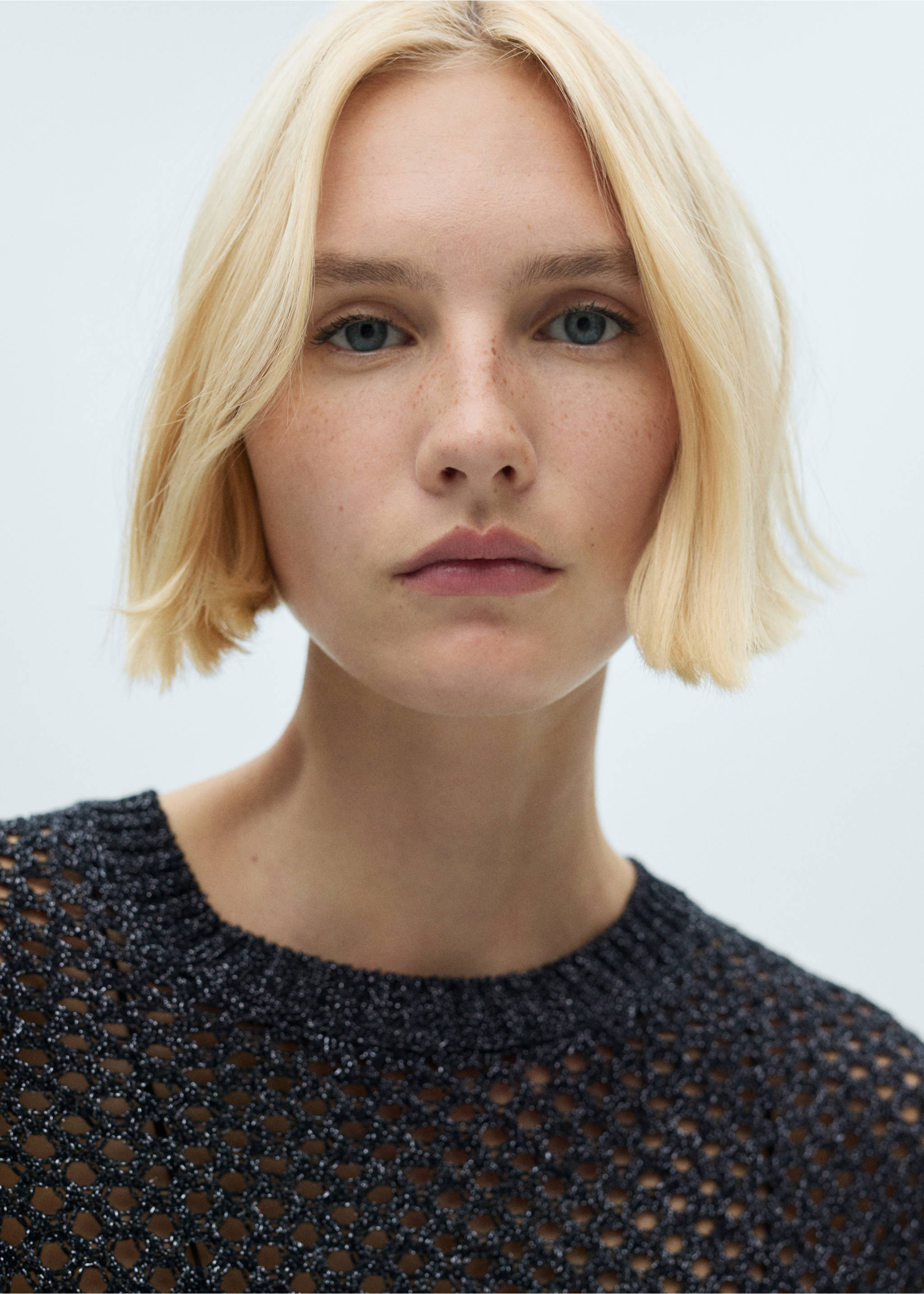Openwork lurex knit sweater - Details of the article 1, Black. Ref: 77019079-00.