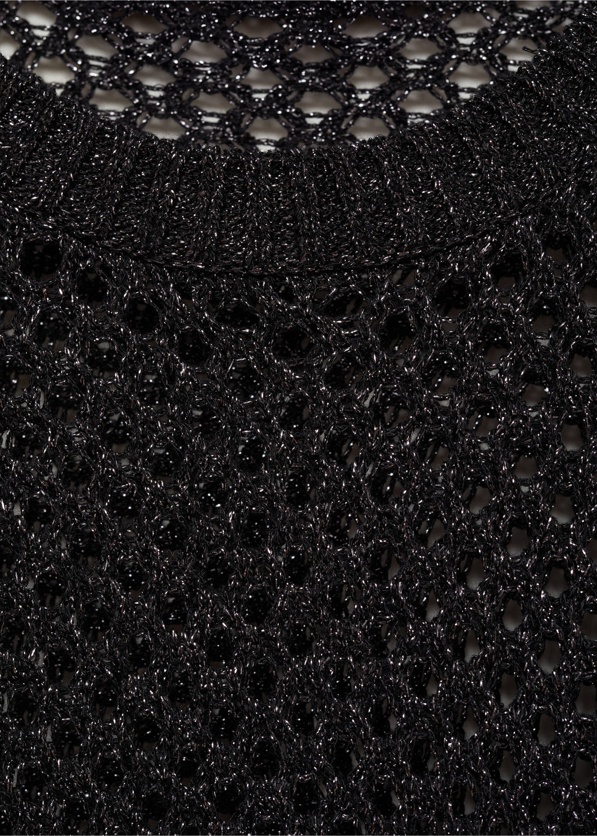 Openwork lurex knit sweater - Details of the article 8, Black. Ref: 77019079-00.